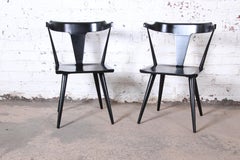 Paul McCobb Planner Group T-Back Black Lacquered Solid Maple Dining Chairs, Pair