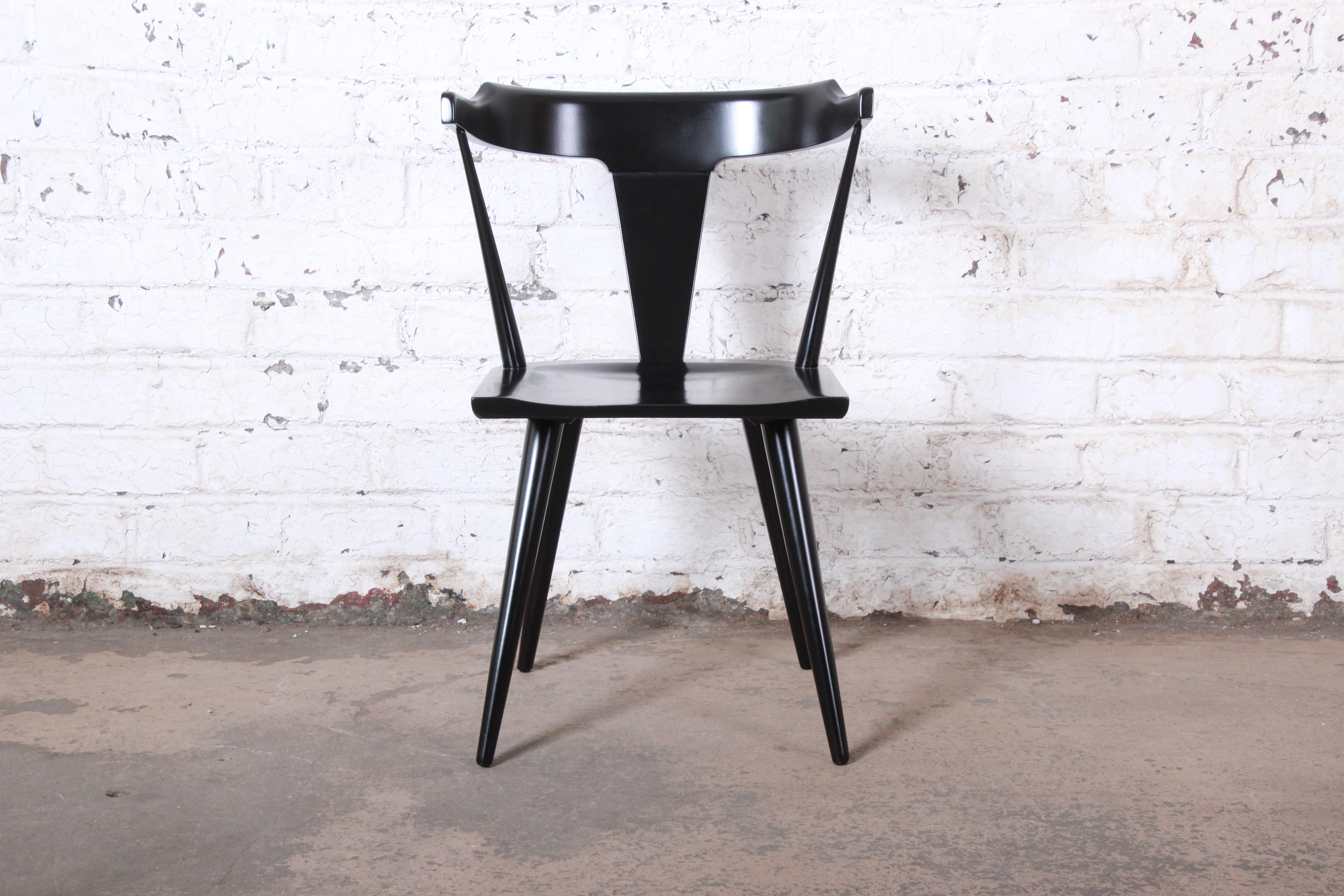 Paul McCobb Planner Group T-Back Black Lacquered Solid Maple Dining Chairs, Pair In Good Condition In South Bend, IN