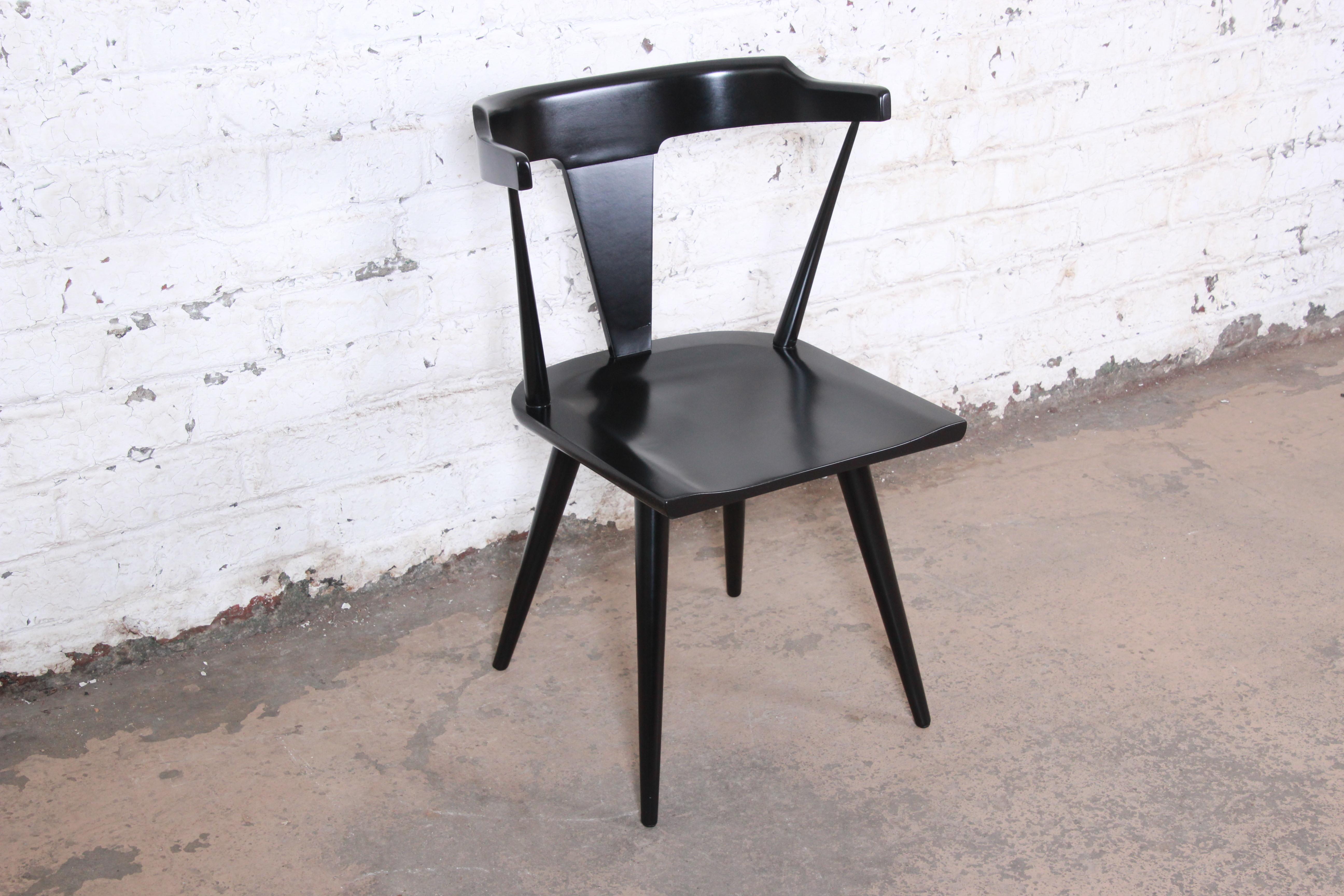 Mid-20th Century Paul McCobb Planner Group T-Back Black Lacquered Solid Maple Dining Chairs, Pair