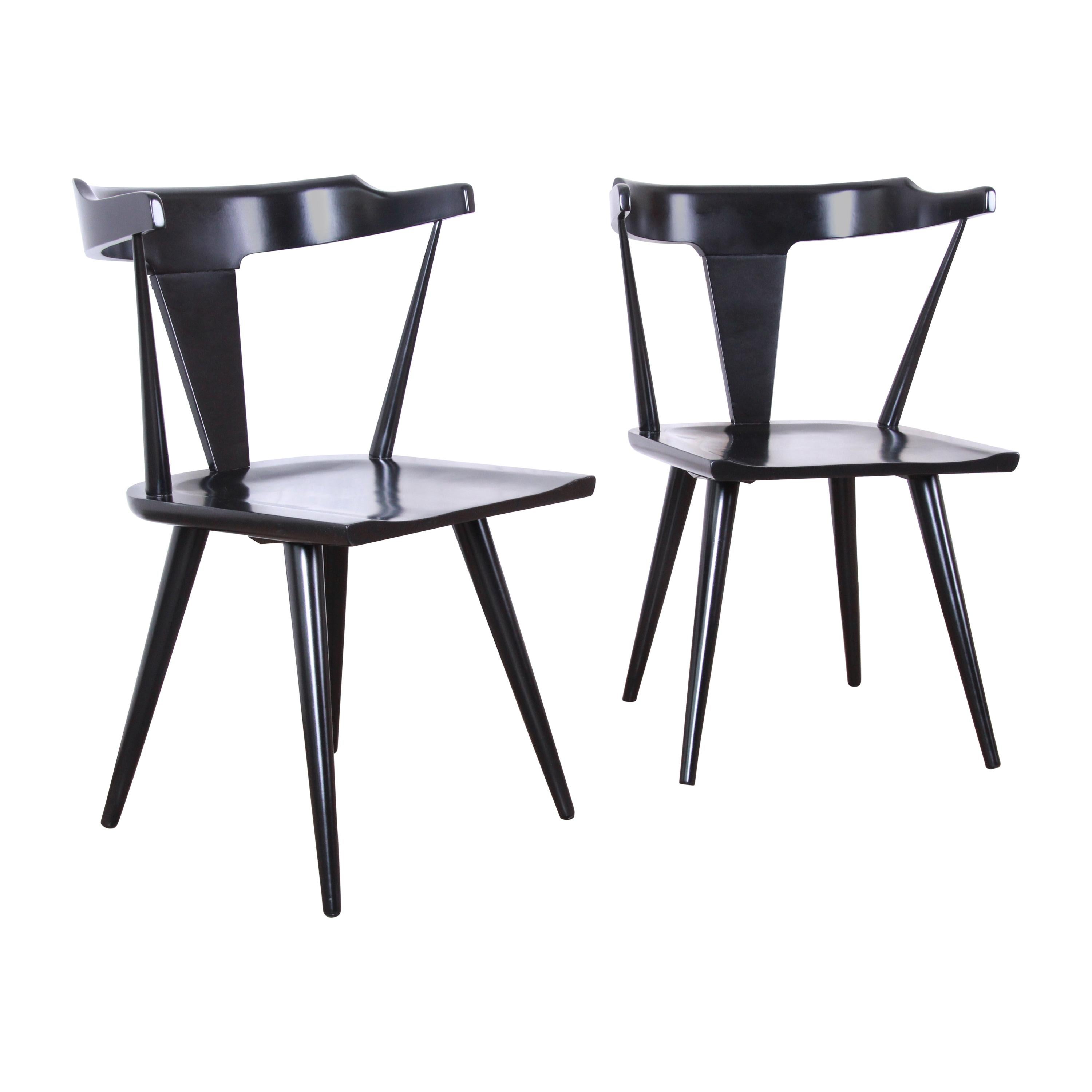 Paul McCobb Planner Group T-Back Black Lacquered Solid Maple Dining Chairs, Pair