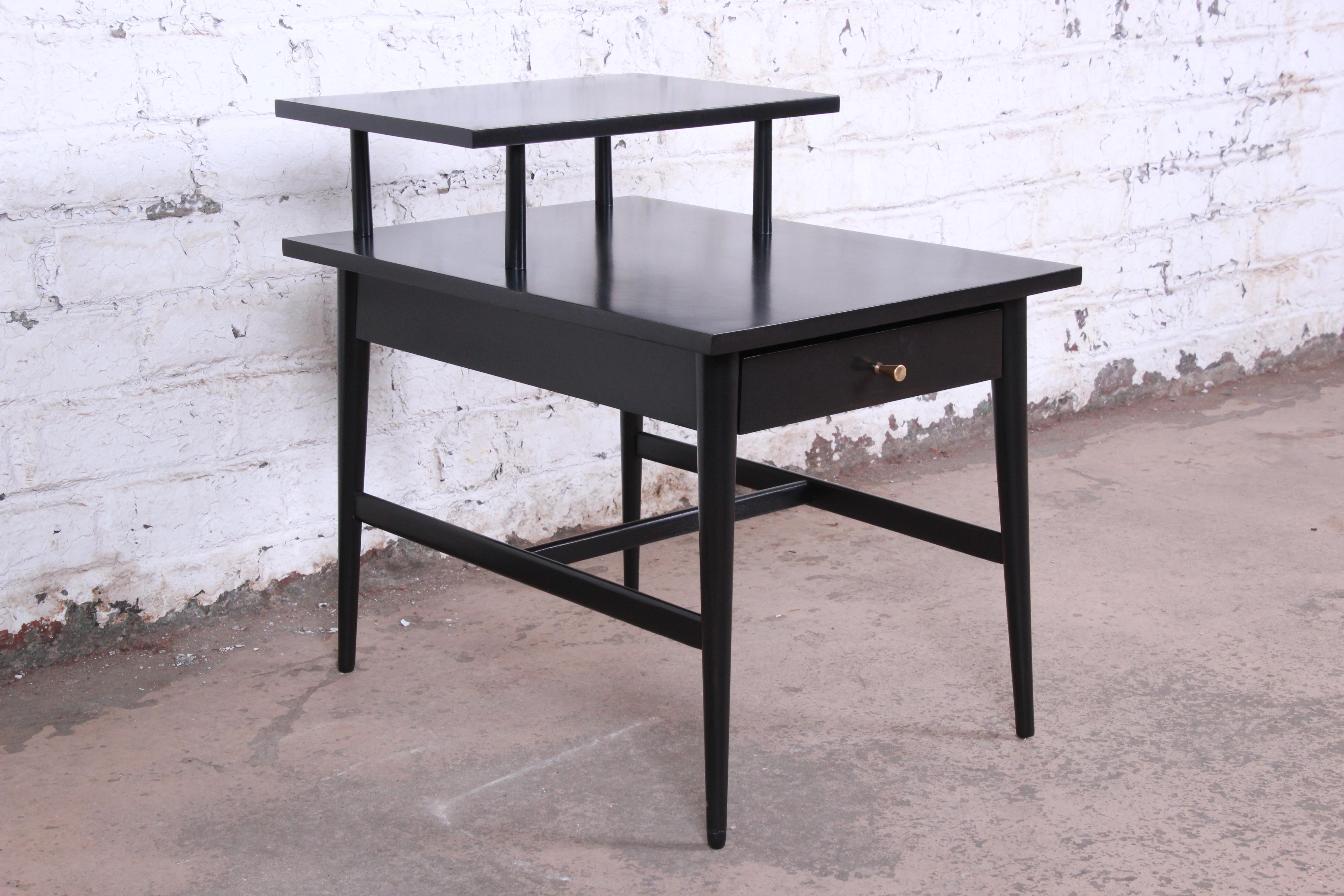 Mid-Century Modern Paul McCobb Planner Group Two-Tier Ebonized End Table or Nightstand, 1950s