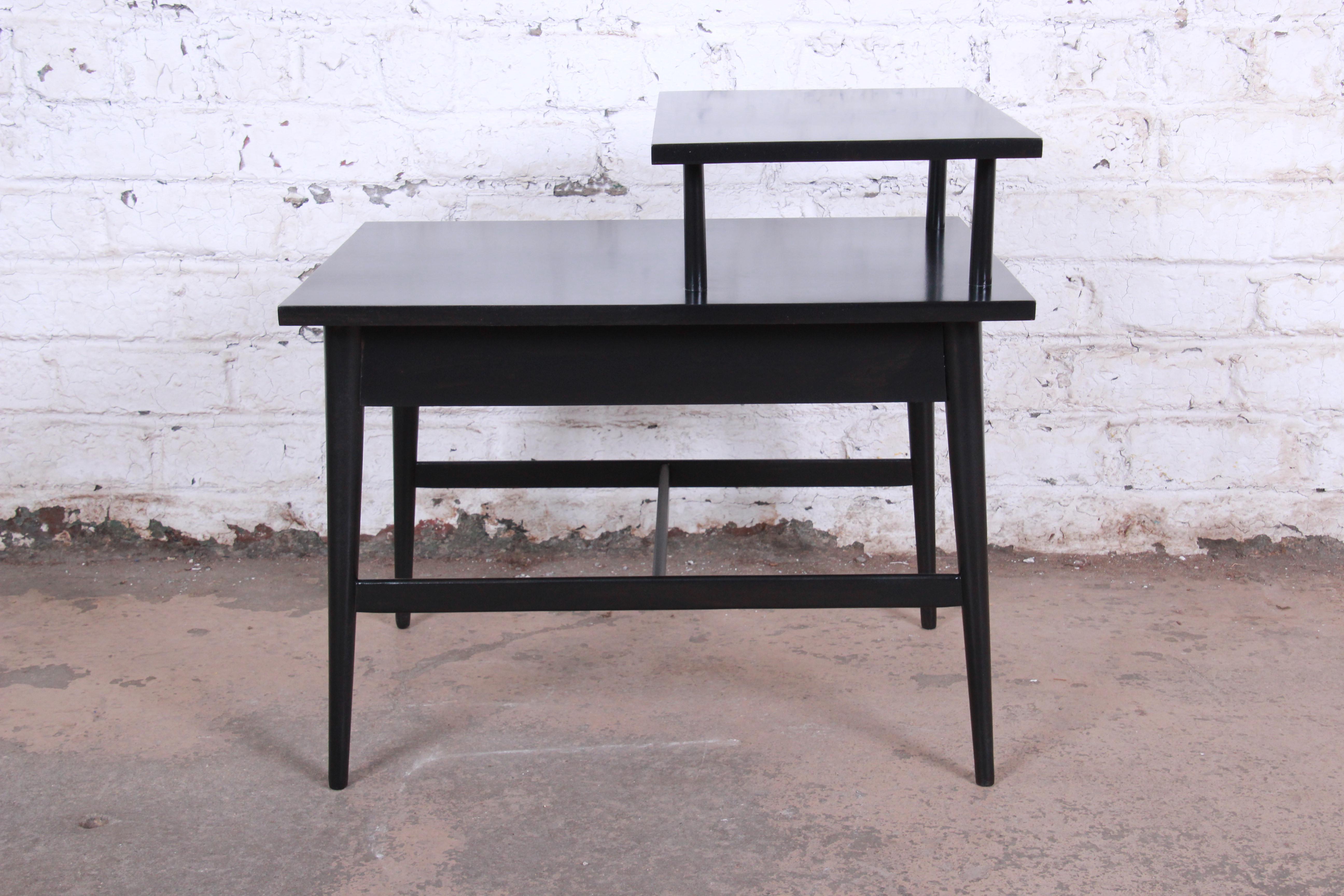 American Paul McCobb Planner Group Two-Tier Ebonized End Table or Nightstand, 1950s