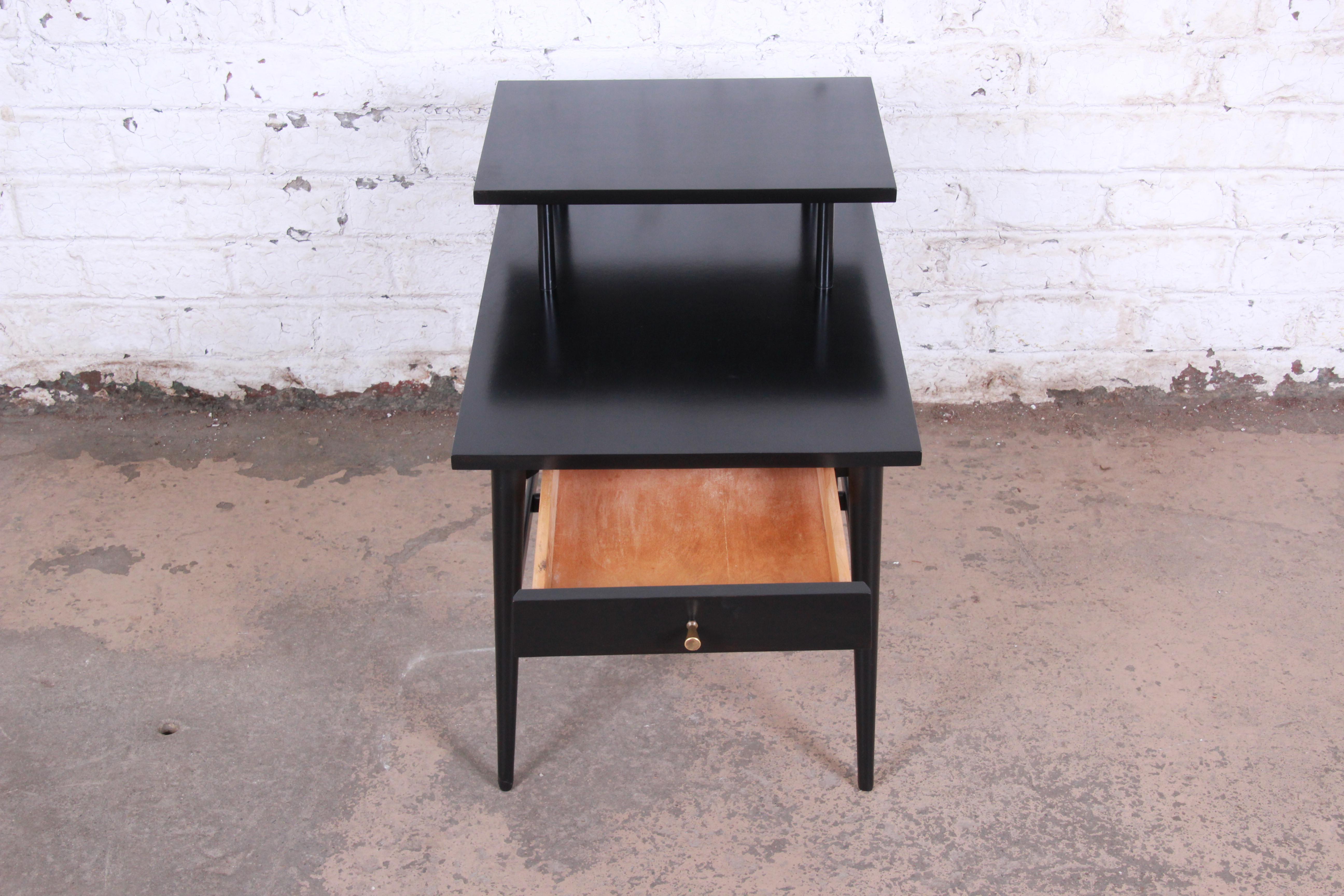 Mid-20th Century Paul McCobb Planner Group Two-Tier Ebonized End Table or Nightstand, 1950s