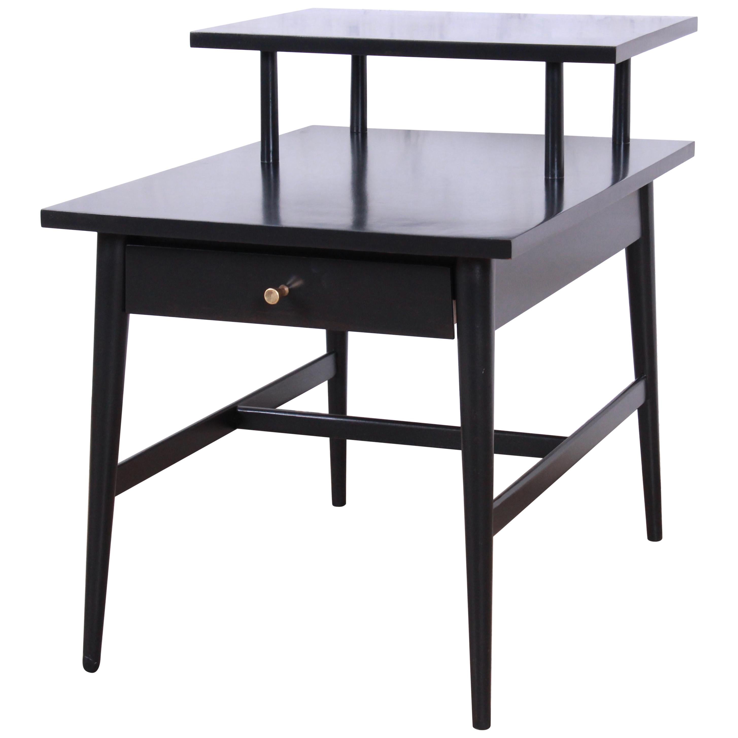 Paul McCobb Planner Group Two-Tier Ebonized End Table or Nightstand, 1950s