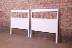 Paul McCobb Planner Group White Lacquer and Brass Twin Headboards, Refinished