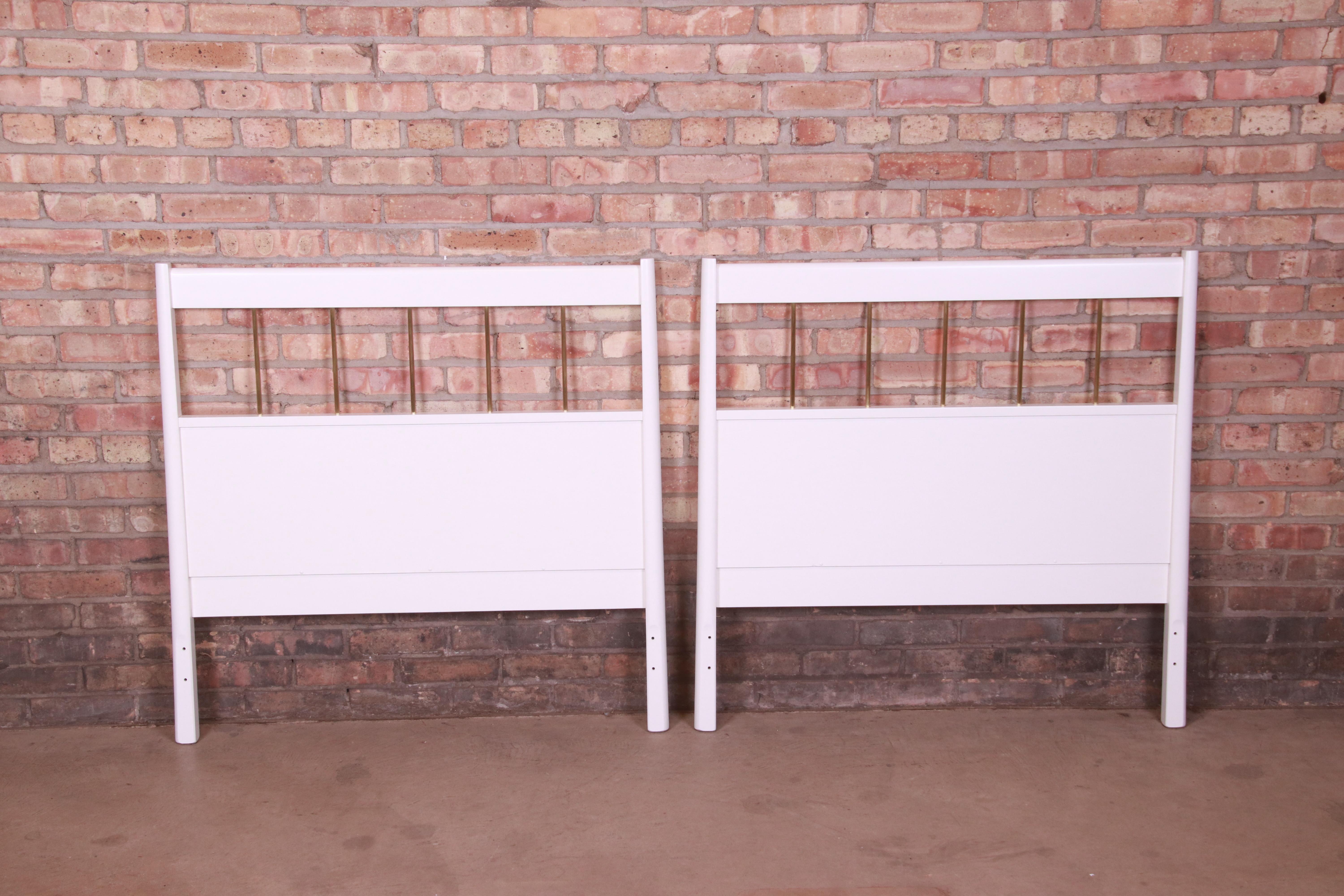 American Paul McCobb Planner Group White Lacquer and Brass Twin Headboards, Refinished For Sale