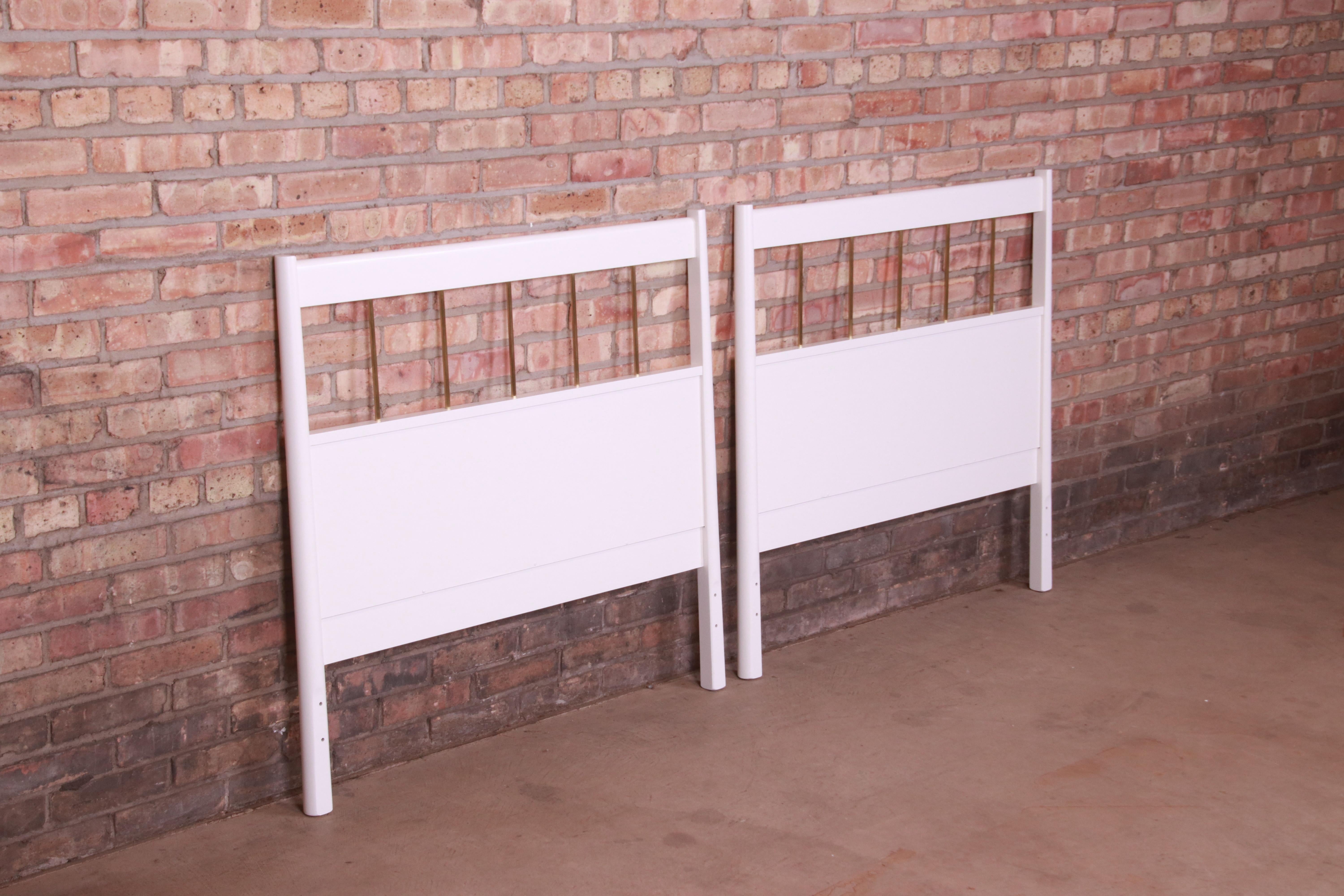 Mid-20th Century Paul McCobb Planner Group White Lacquer and Brass Twin Headboards, Refinished For Sale