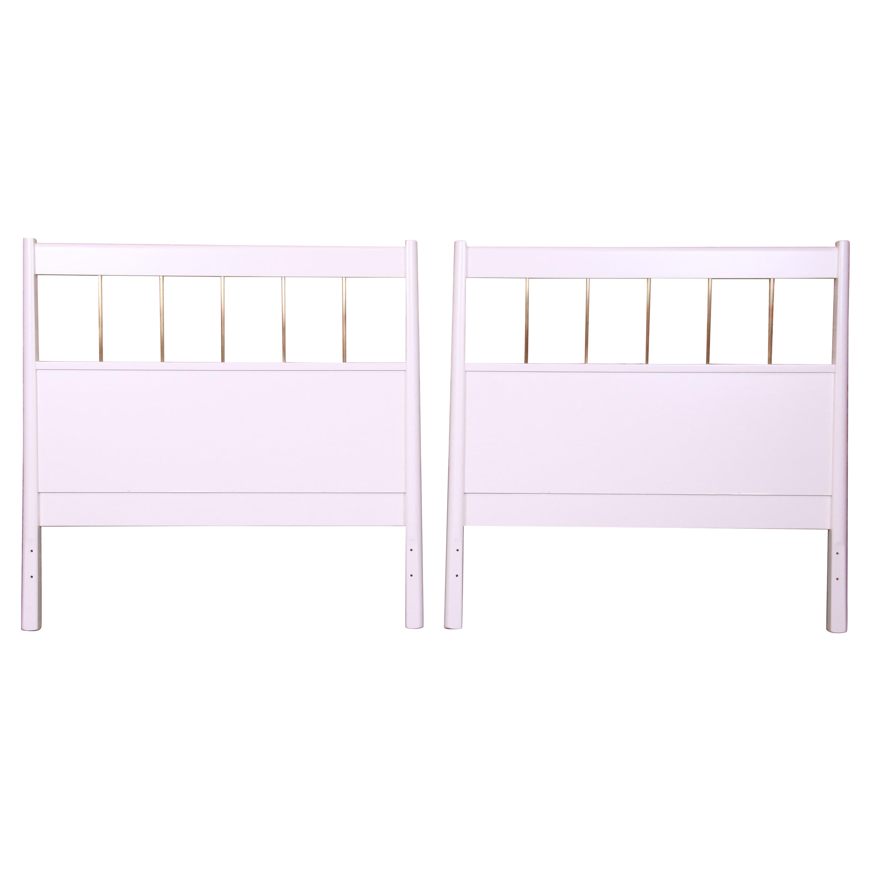 Paul McCobb Planner Group White Lacquer and Brass Twin Headboards, Refinished