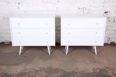 Paul McCobb Planner Group White Lacquered Chests or Large Nightstands, Pair