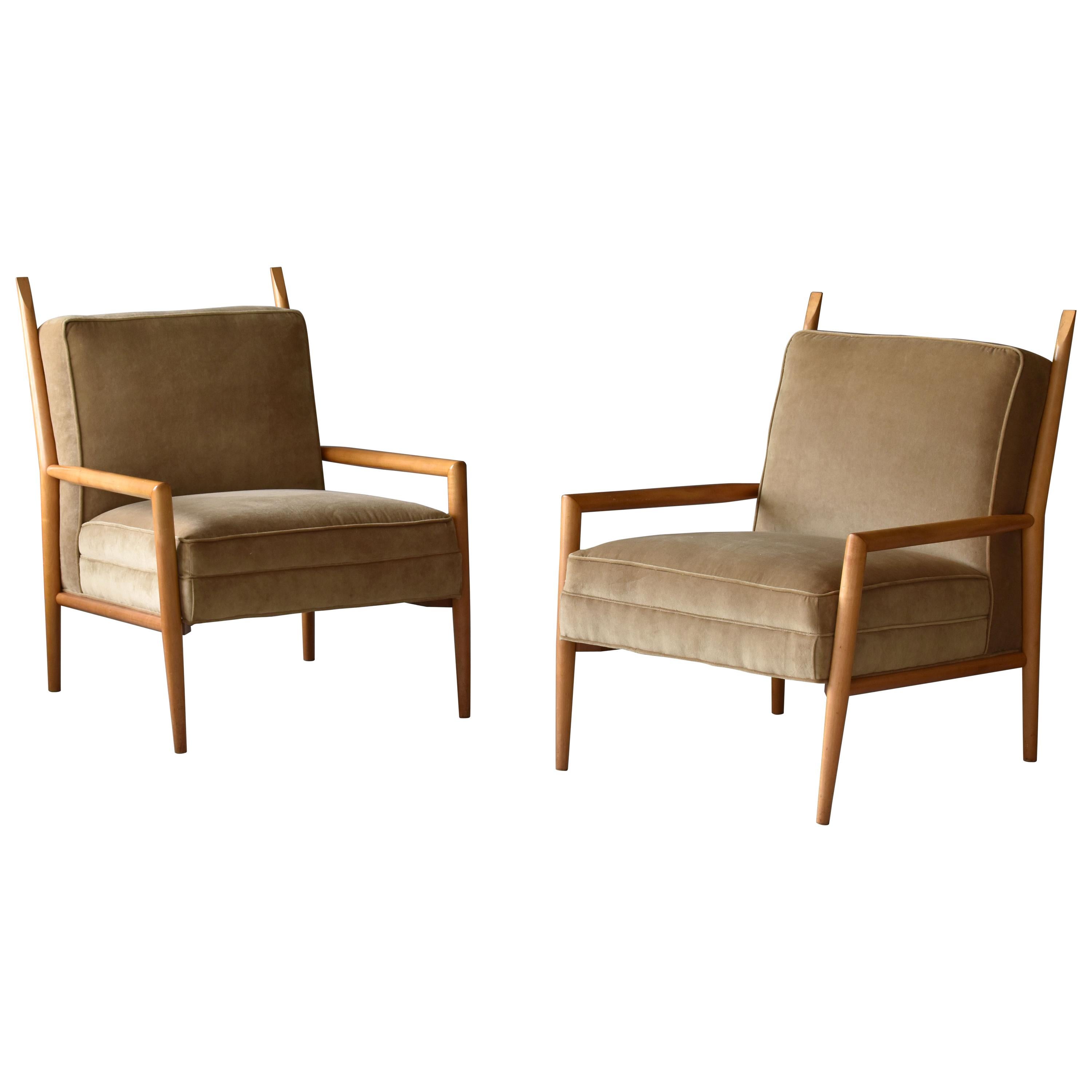 Paul McCobb, "Planner" Lounge Chairs, Velvet, Maple, Custom Craft, Inc 1954