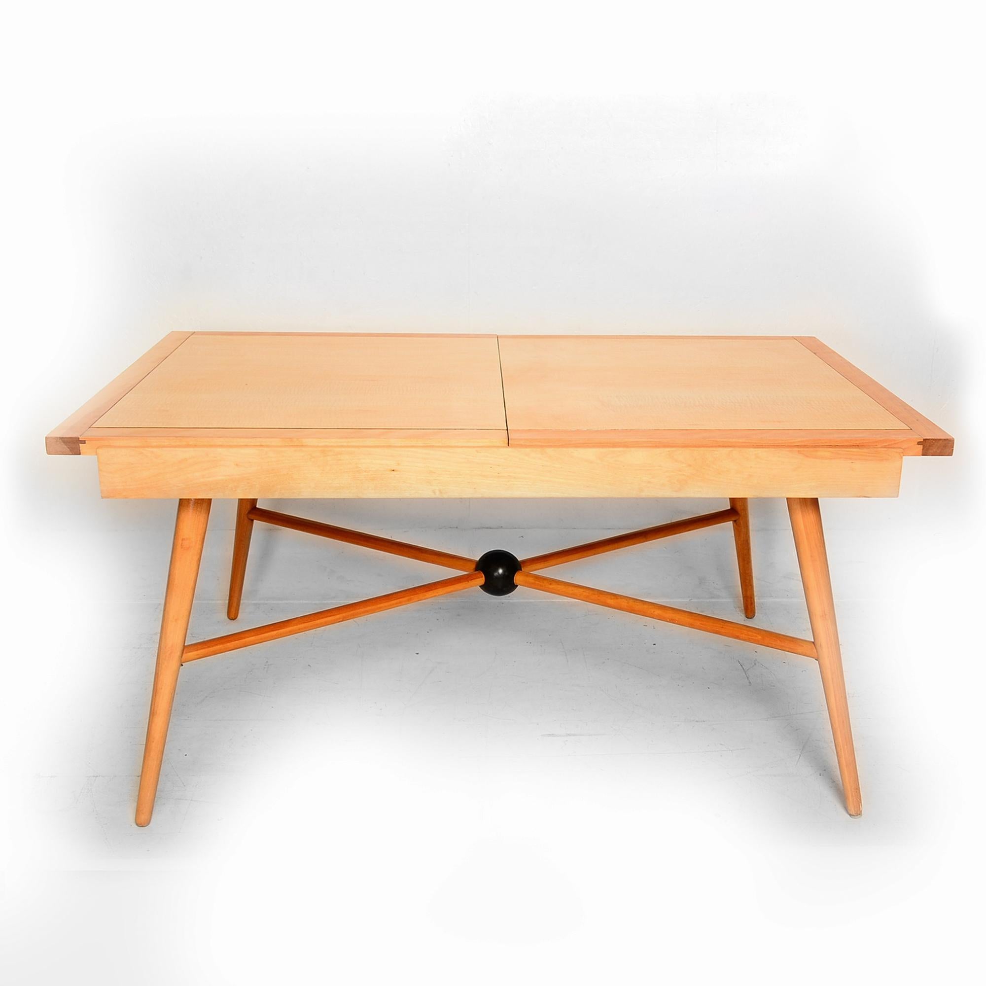 Mid-Century Modern Paul McCobb Pleasant Maple Wood Dining Table Crafty Built in Extension 1950s 