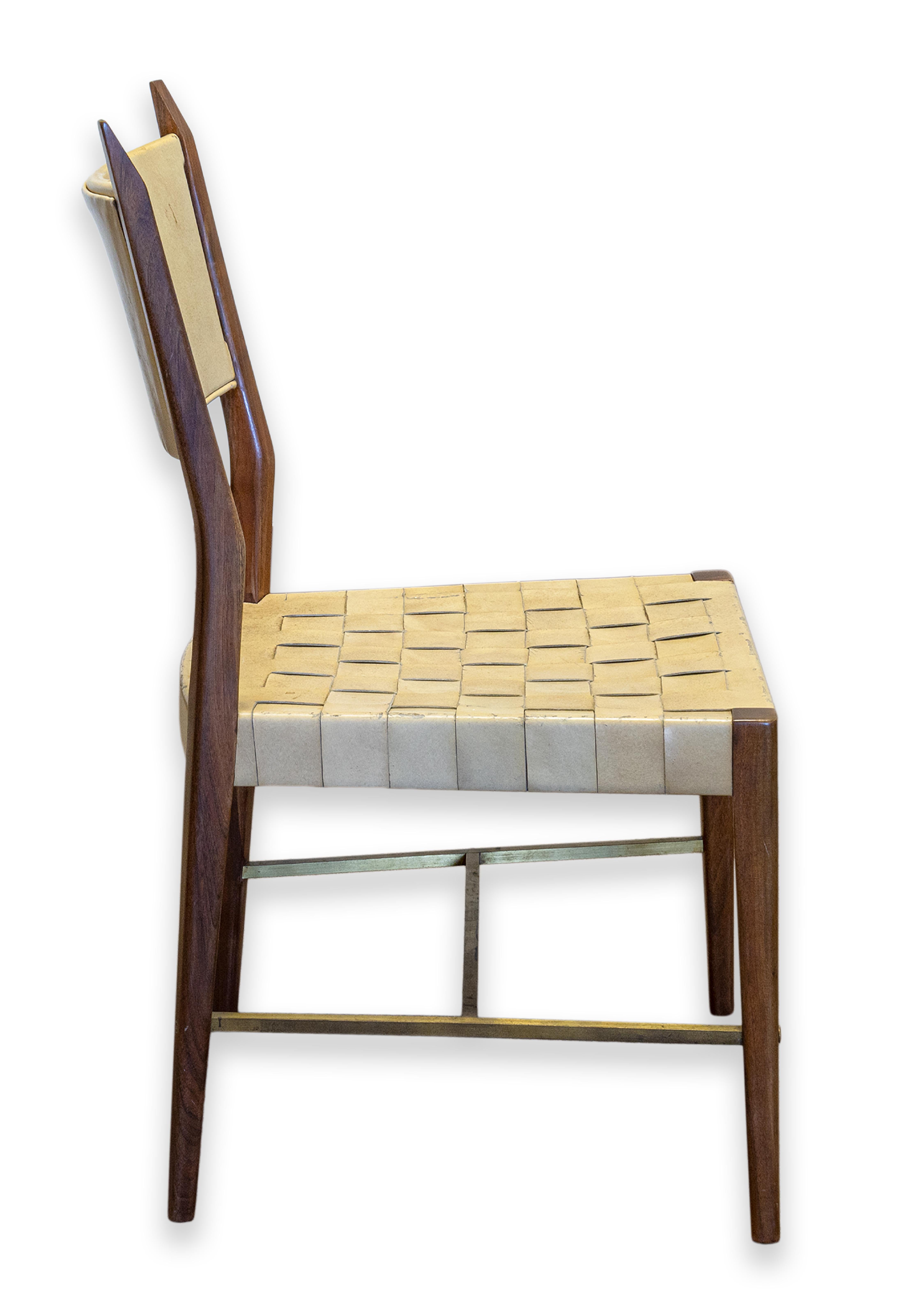 Paul McCobb Protype I Side Chair for Calvin Furniture Co. Woven Leather & Wood In Good Condition For Sale In Keego Harbor, MI