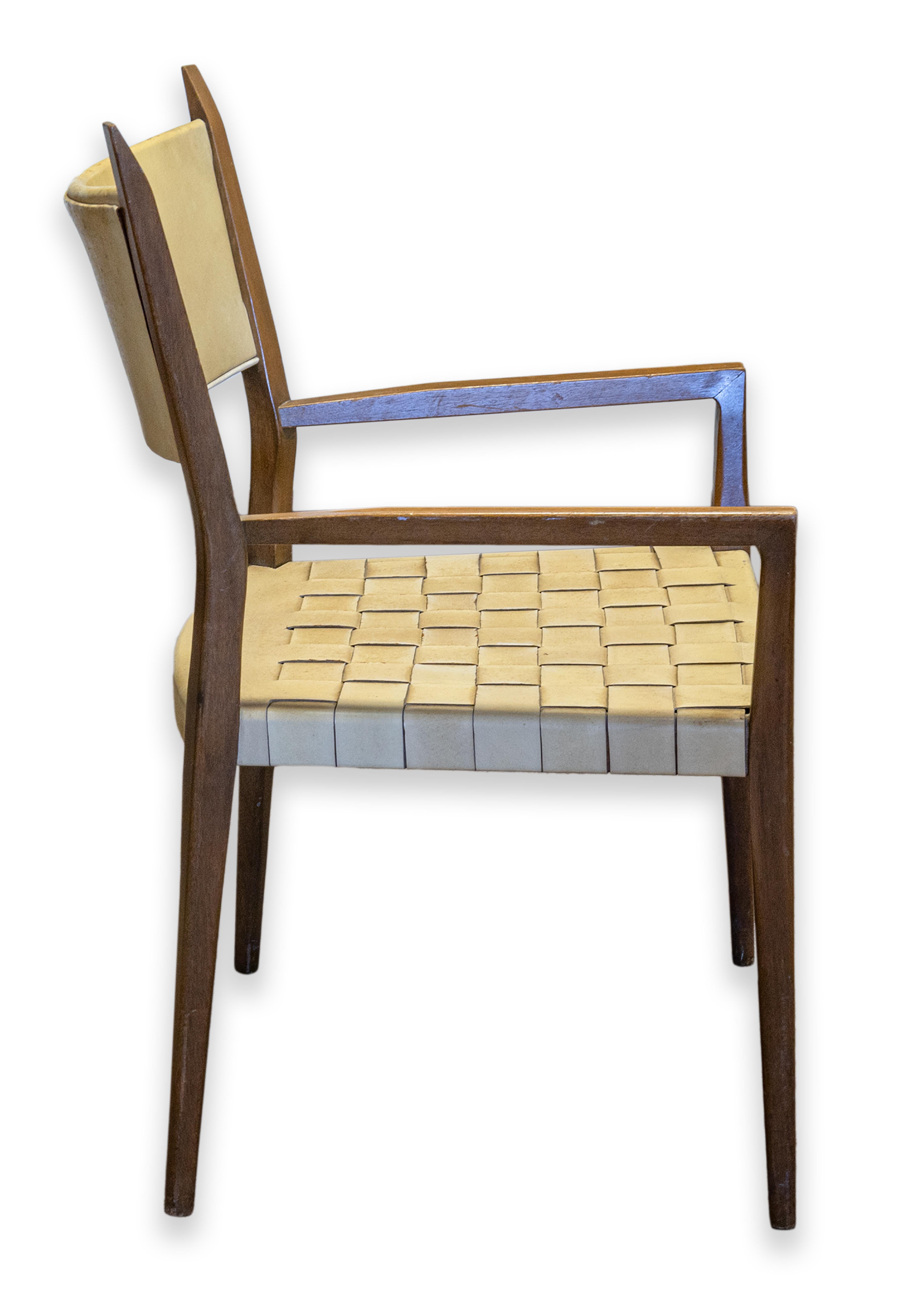 American Paul McCobb Protype III Armchair for Calvin Furniture Co. Woven Leather & Wood For Sale