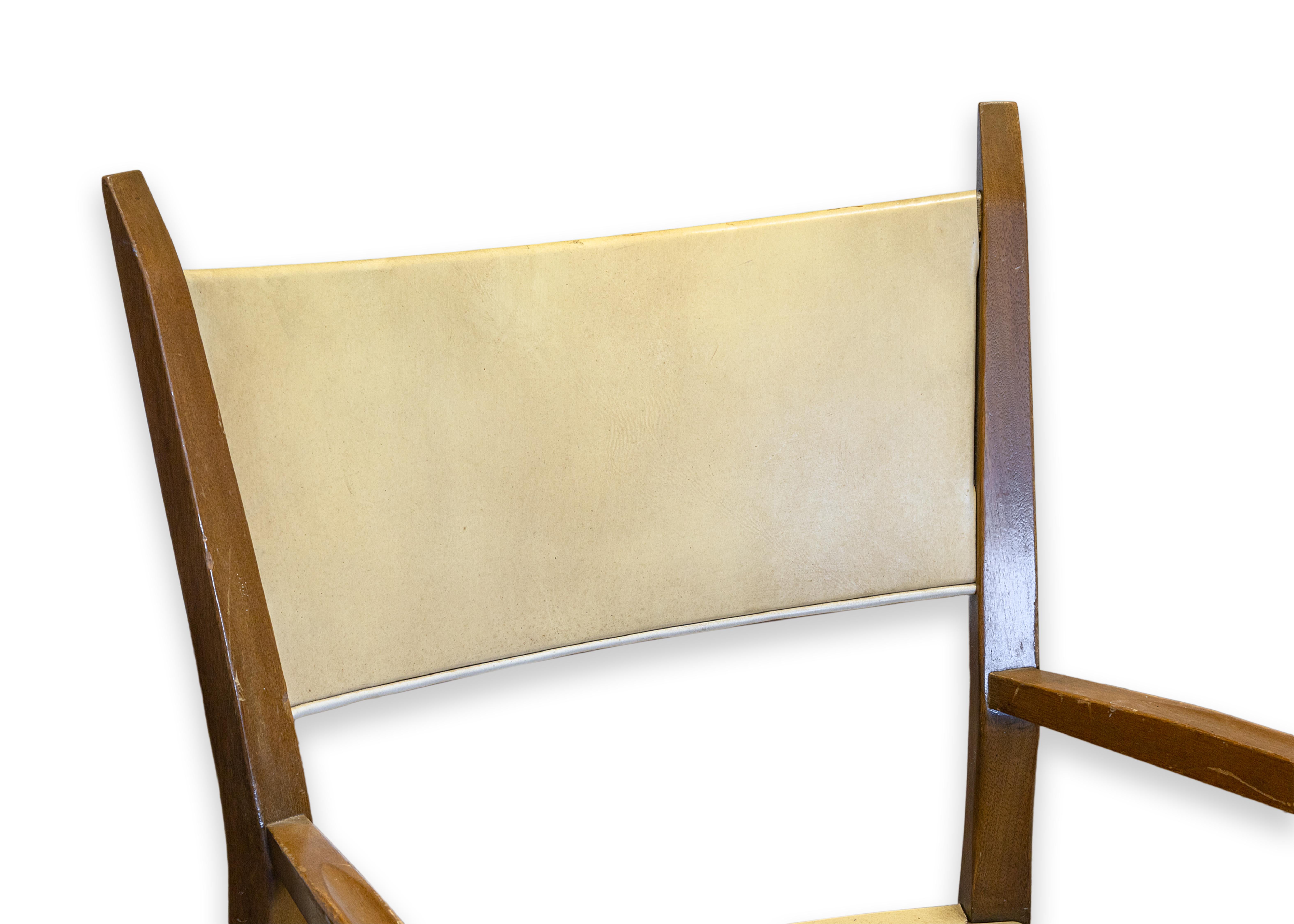 Mid-20th Century Paul McCobb Protype III Armchair for Calvin Furniture Co. Woven Leather & Wood For Sale
