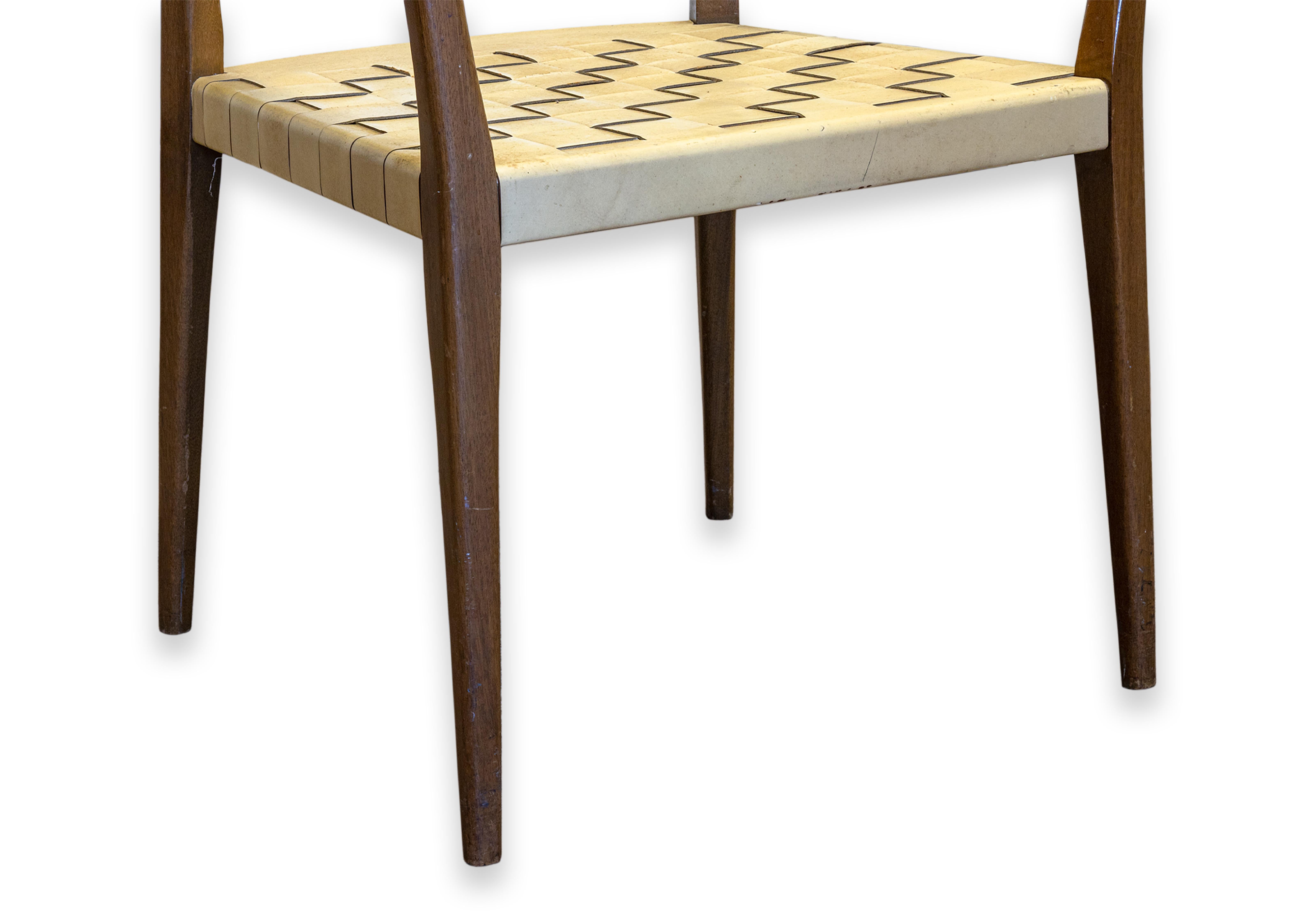 Paul McCobb Protype III Armchair for Calvin Furniture Co. Woven Leather & Wood For Sale 3