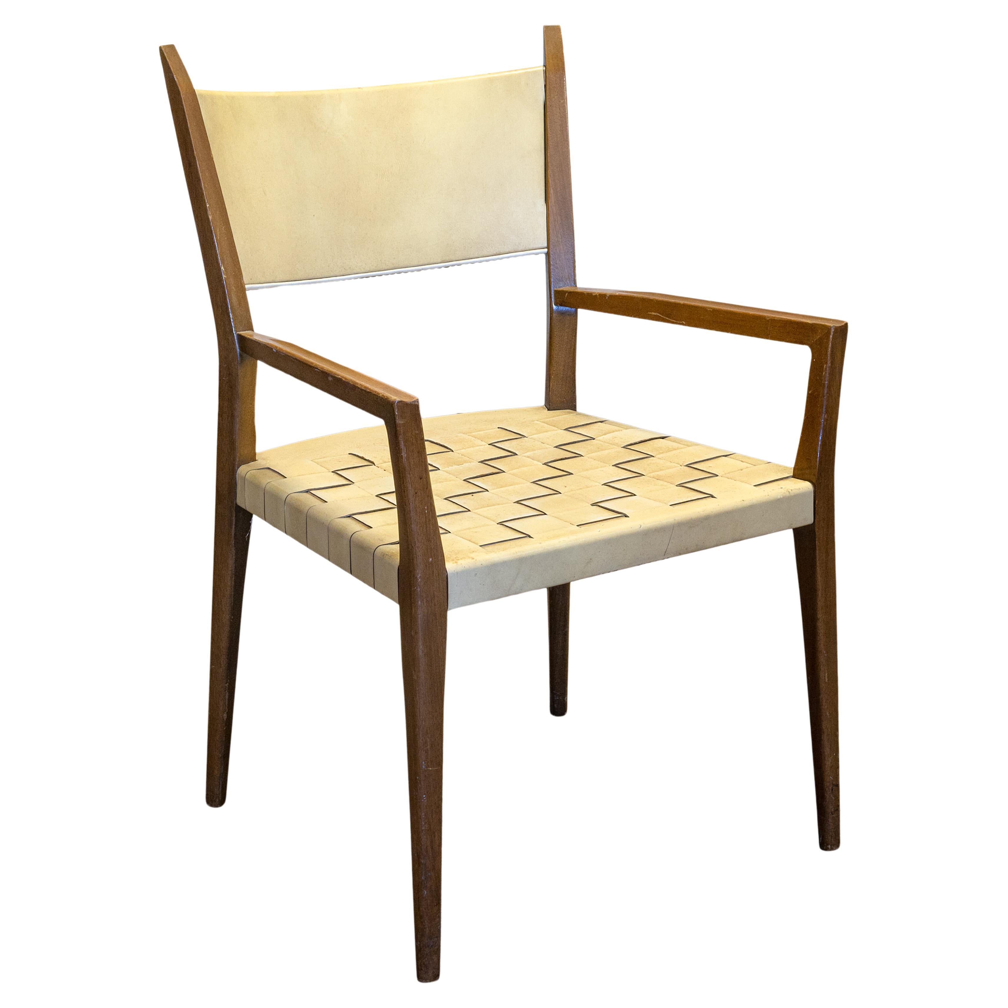 Paul McCobb Protype III Armchair for Calvin Furniture Co. Woven Leather & Wood For Sale