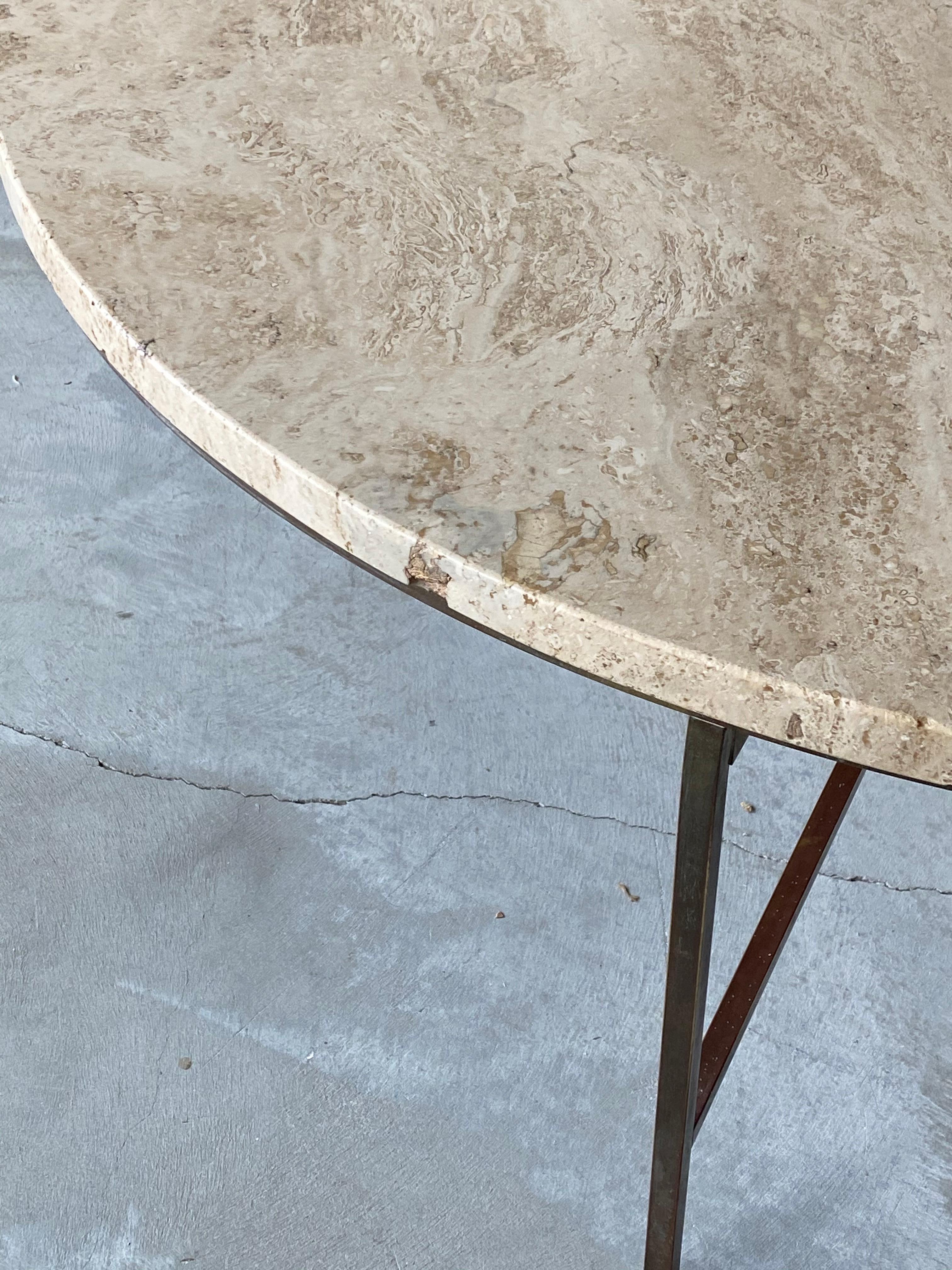 Mid-Century Modern Paul McCobb, Rare Sizable Cocktail Table, Brass, Travertine for Calvin Furniture