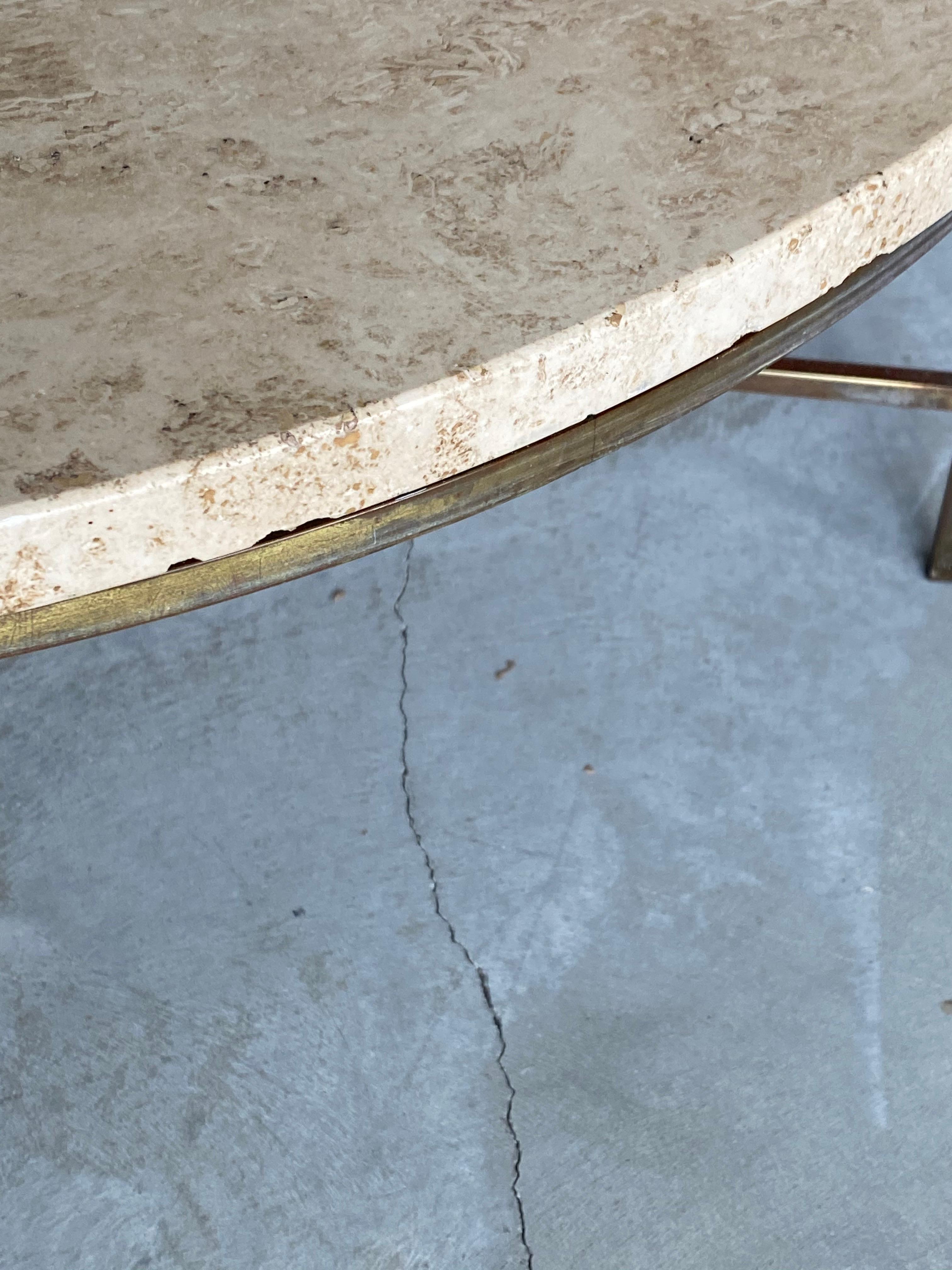 Paul McCobb, Rare Sizable Cocktail Table, Brass, Travertine for Calvin Furniture 1