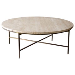 Paul McCobb:: Rare Sizable Cocktail Table:: Brass:: Travertine pour Calvin Furniture