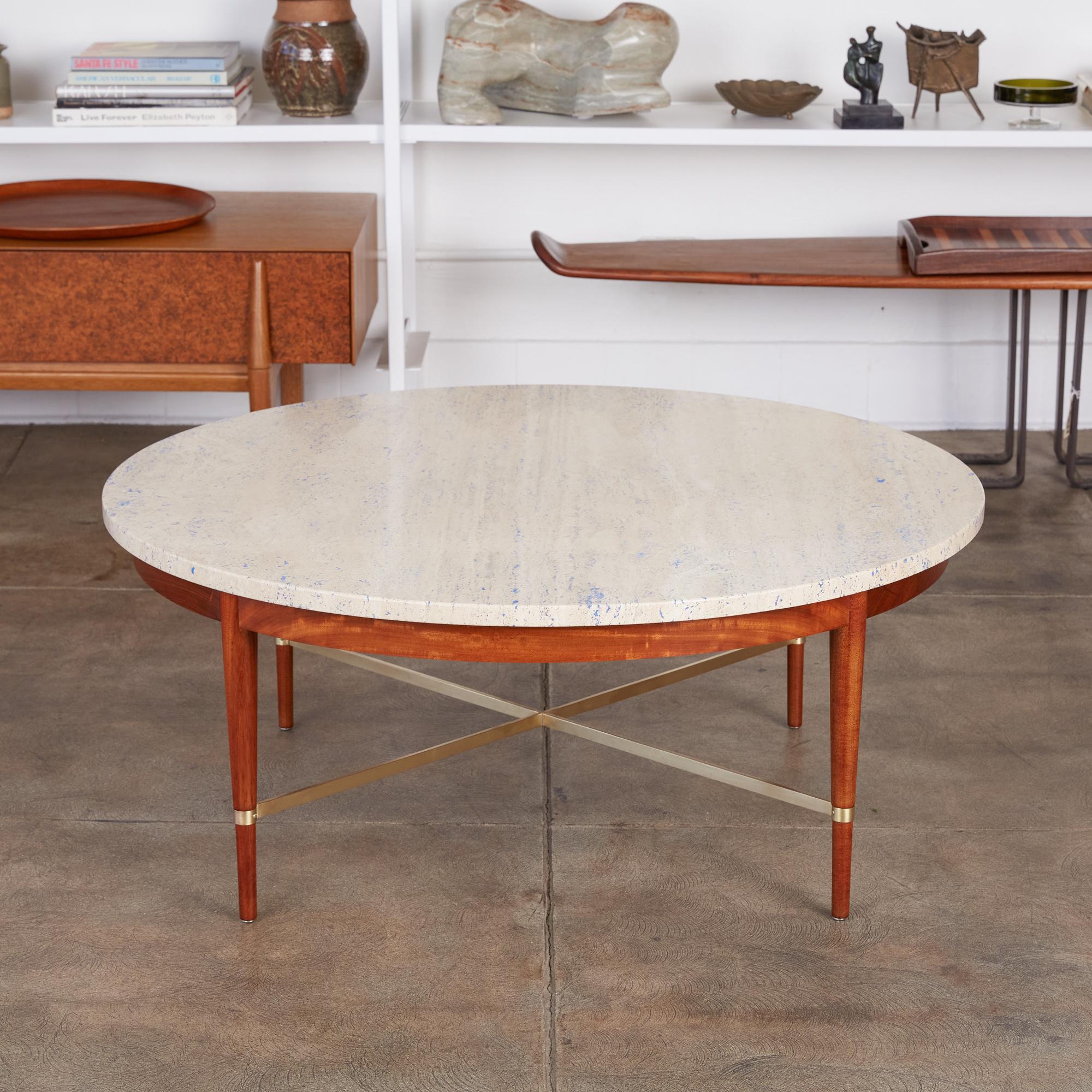 Mid-Century Modern Paul McCobb Round Travertine Coffee Table