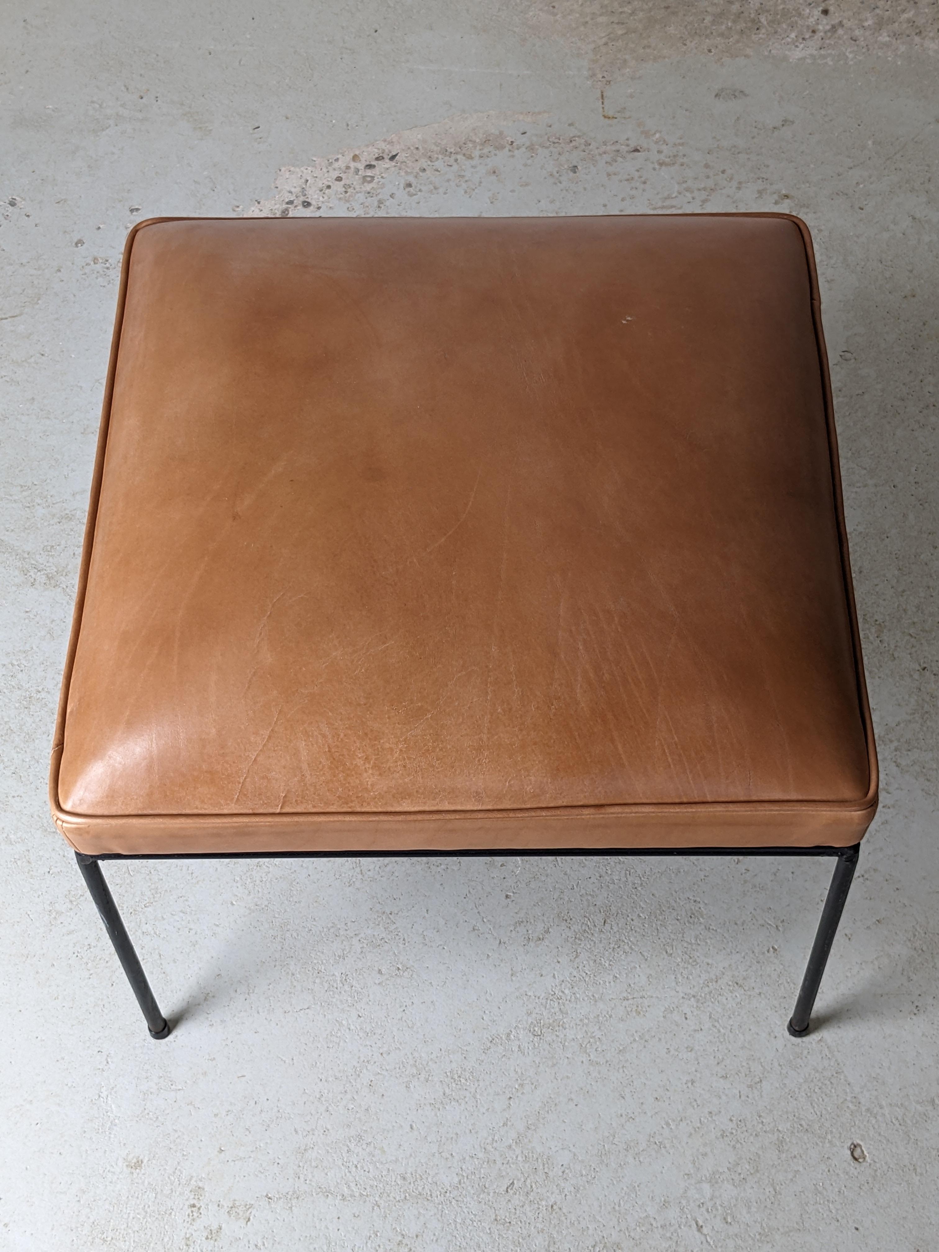 Paul McCobb Set of Two Mid-Century Iron Stools with New Leather Upholstery For Sale 5