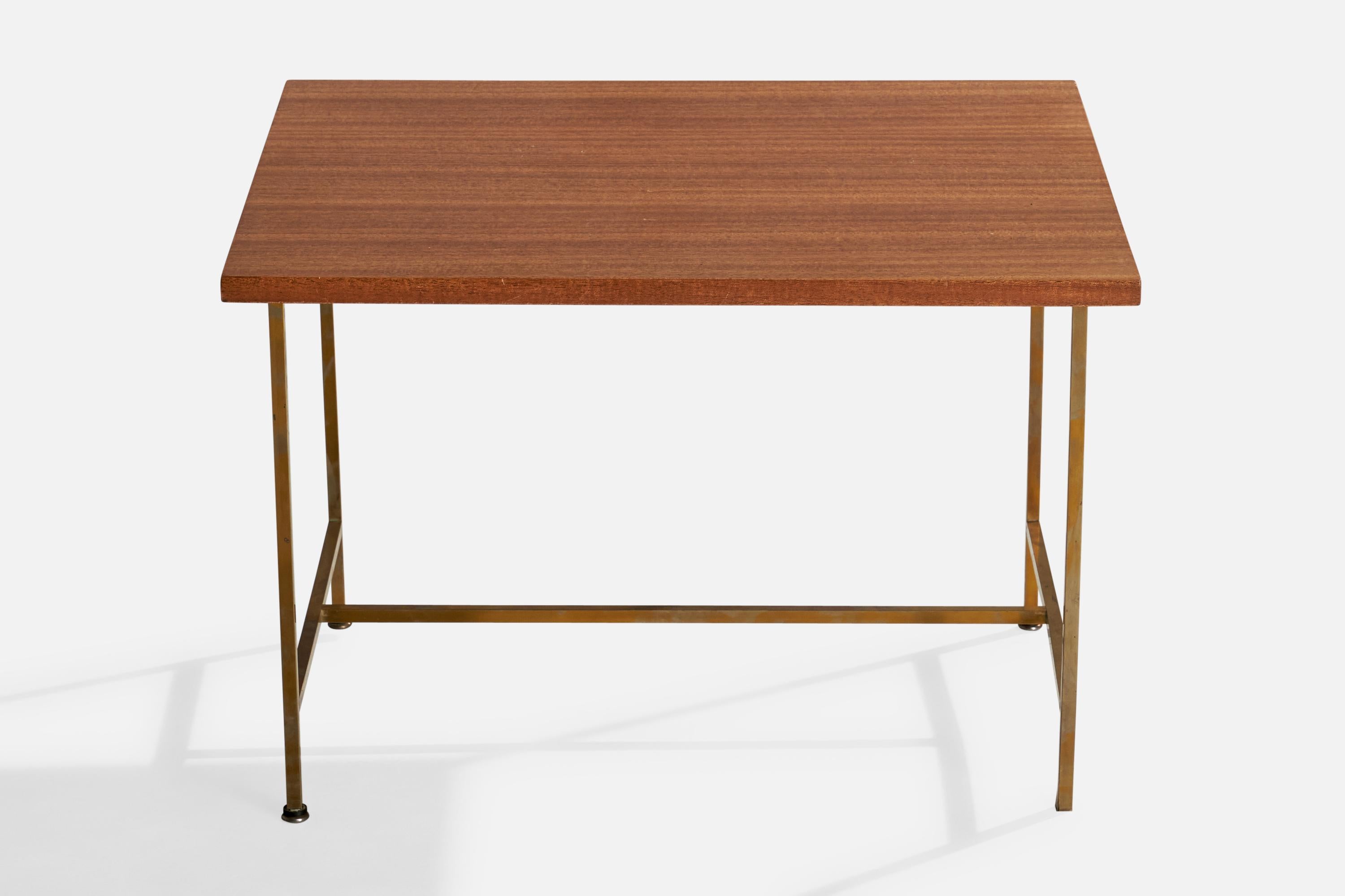 Mid-Century Modern Paul McCobb, table d'appoint, laiton, acajou, États-Unis, années 1950 en vente
