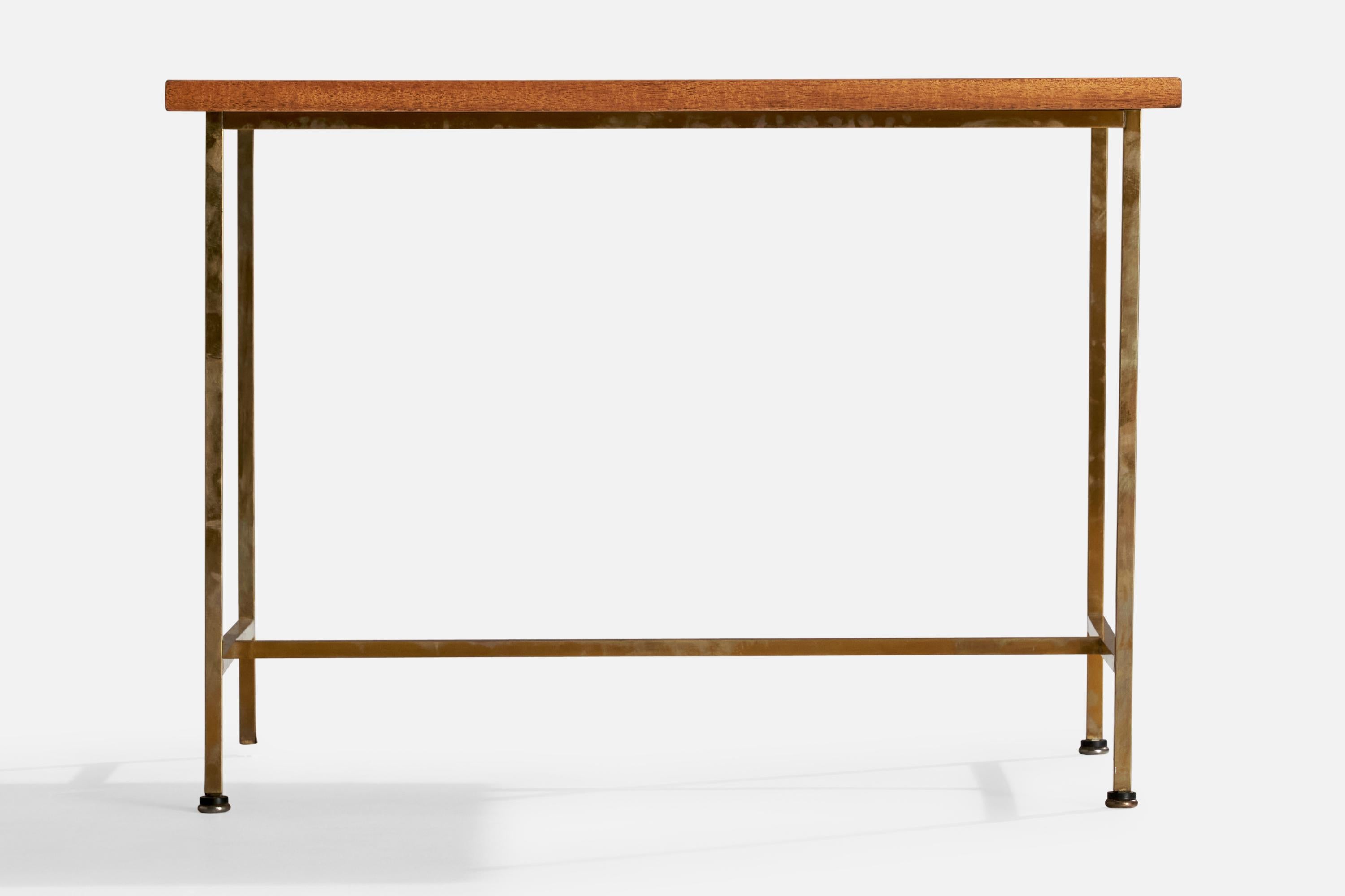 Américain Paul McCobb, table d'appoint, laiton, acajou, États-Unis, années 1950 en vente