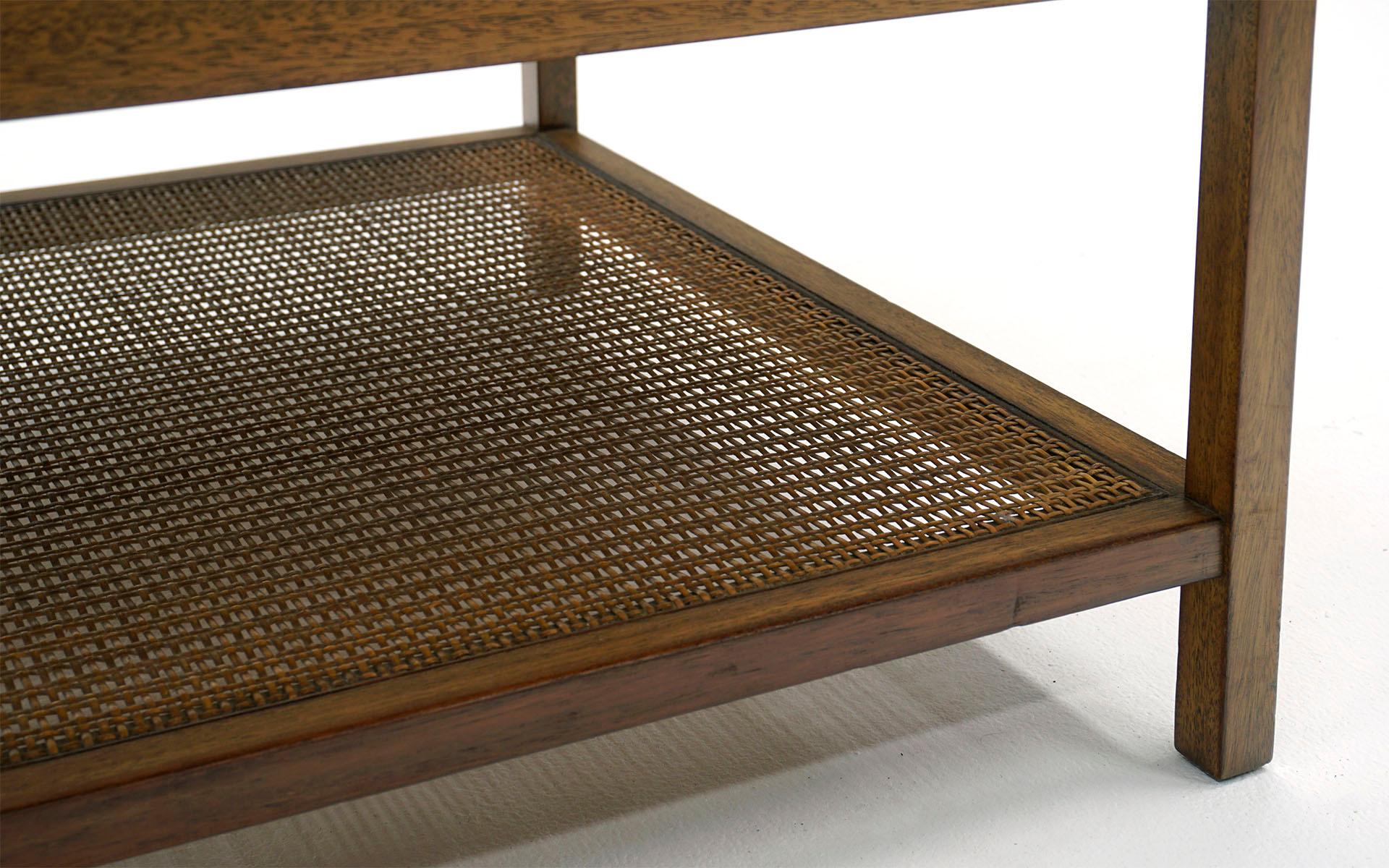 Brass Paul McCobb Side Table / Nightstand, Two Drawers, Cane Shelf, Original Pulls