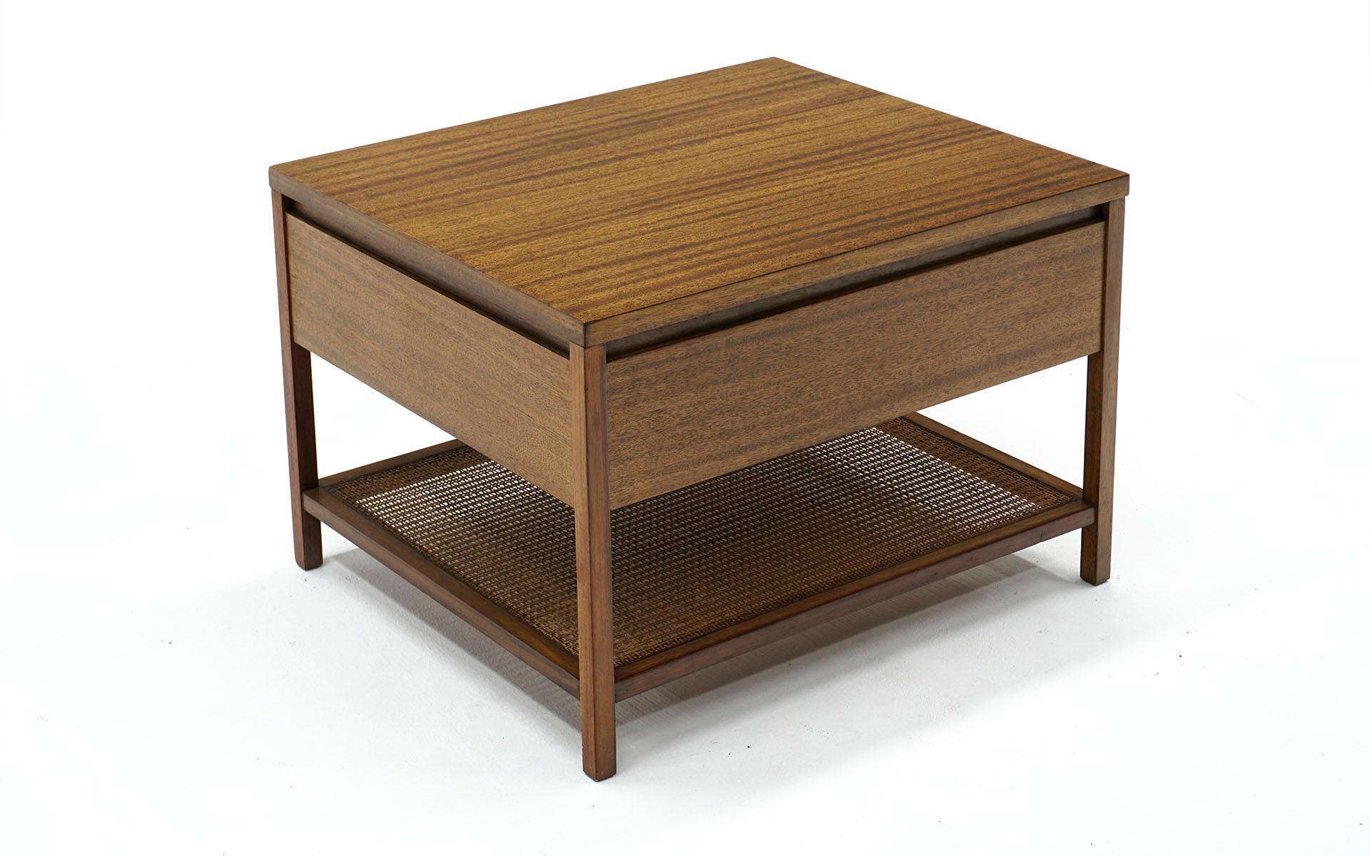 Paul McCobb Side Table / Nightstand, Two Drawers, Cane Shelf, Original Pulls 1