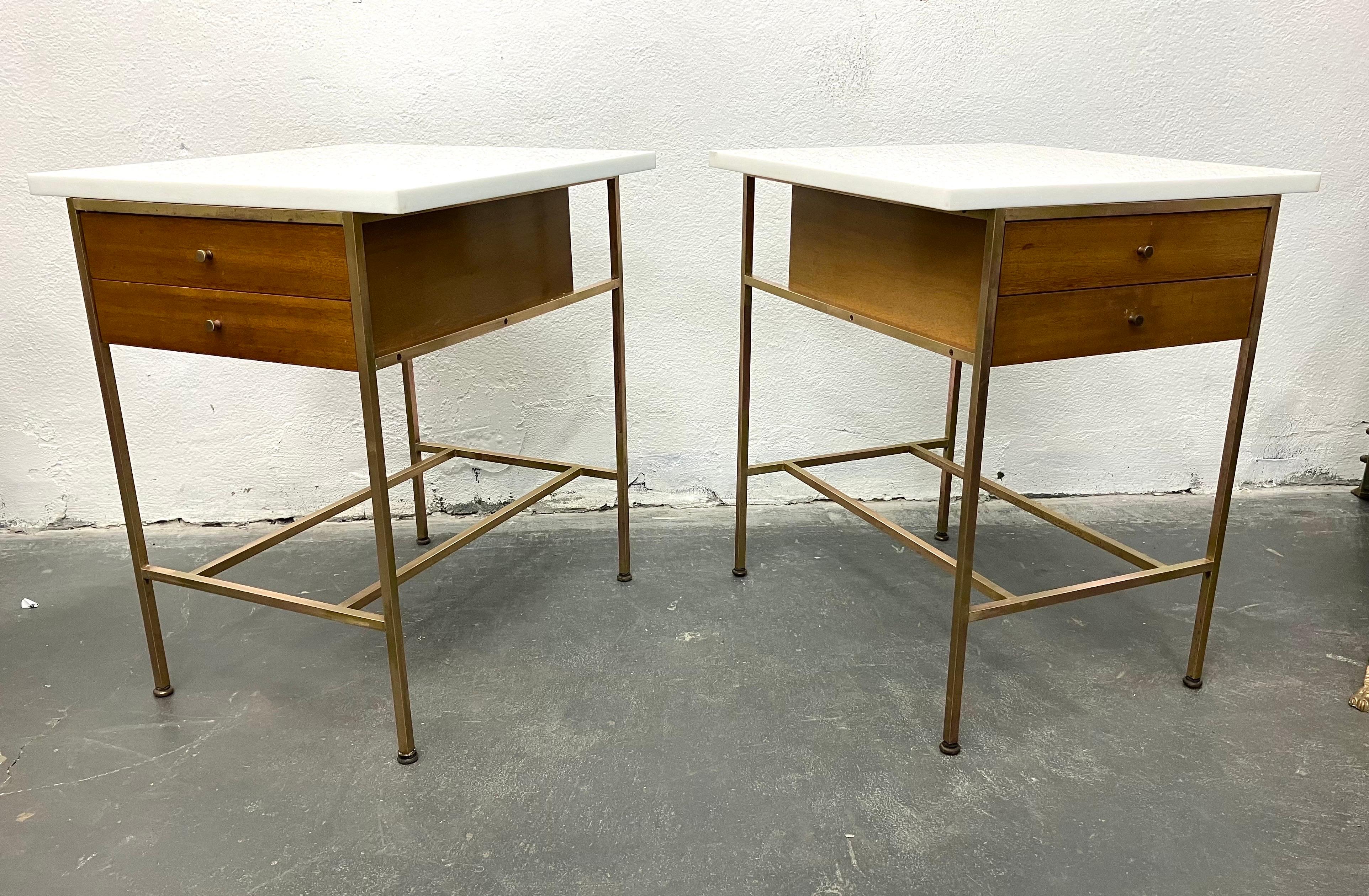 Paul McCobb Side Tables #8712 with Original Vitrolite Tops In Good Condition For Sale In Brooklyn, NY
