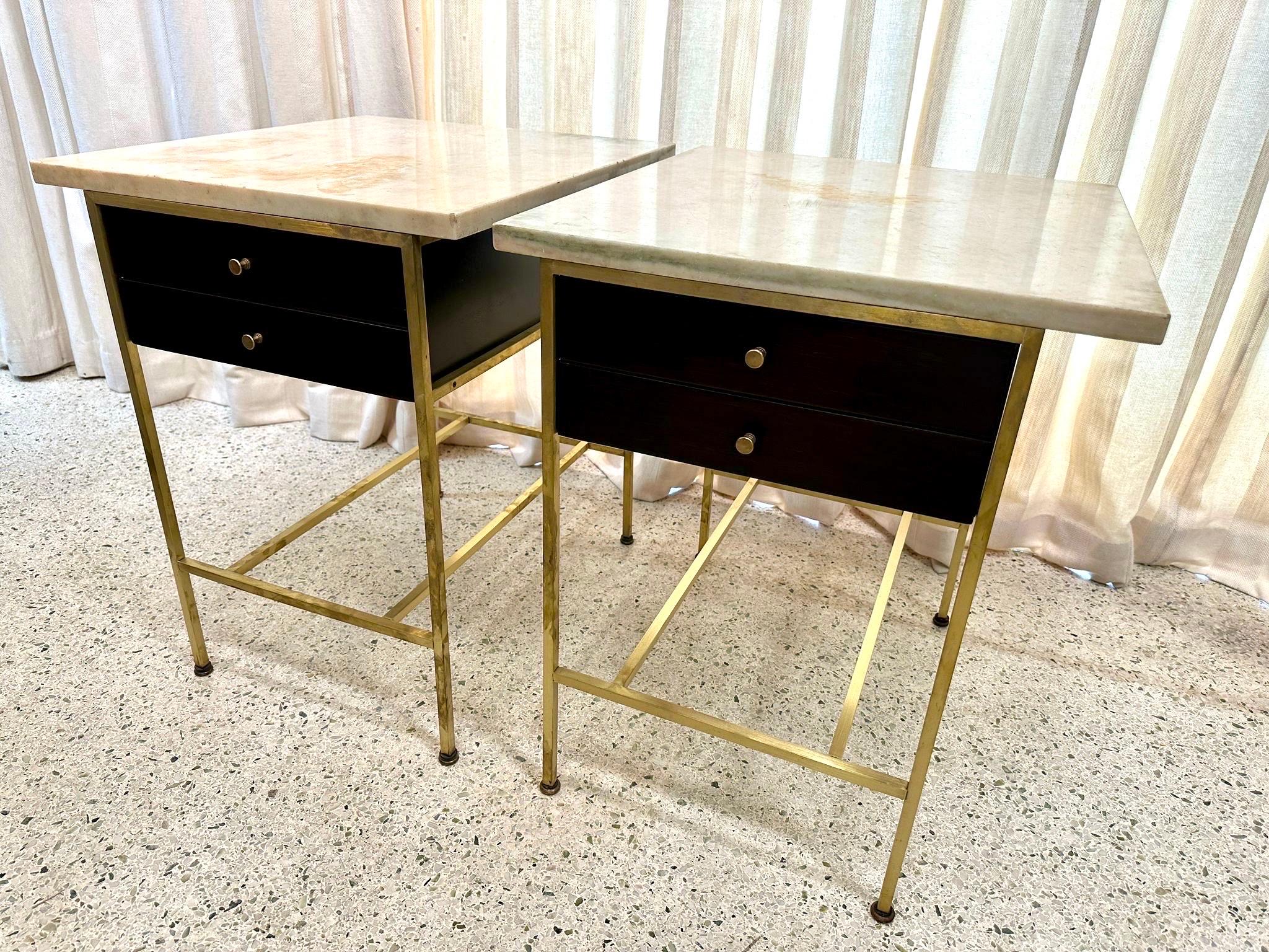Mid-Century Modern Paul McCobb Side Tables #8712 with Original Marble Tops, PAIR For Sale