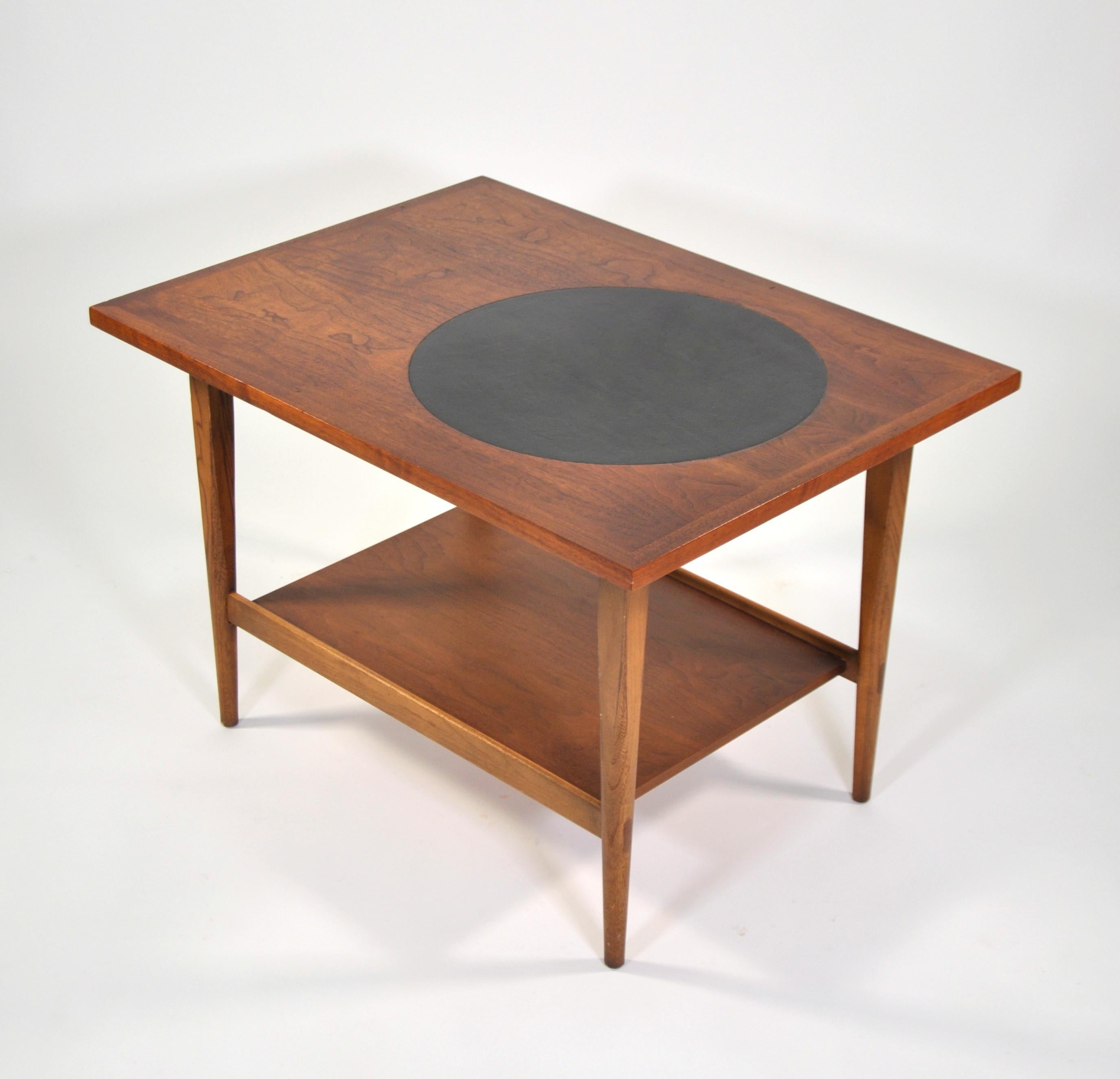 Mid-Century Modern Paul McCobb Signature Walnut and Black Leather Side Table