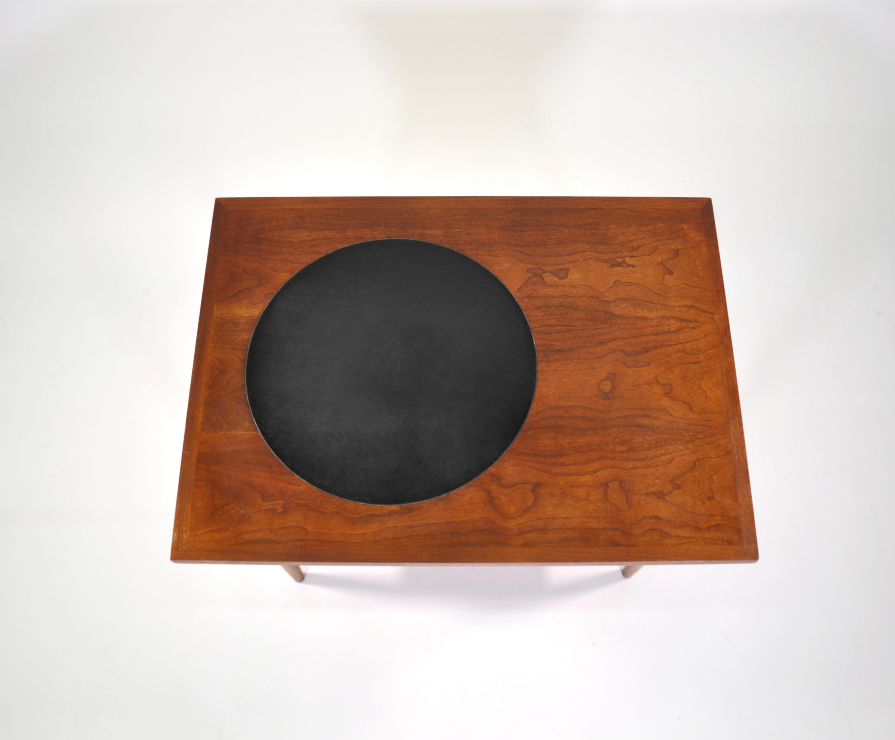 Paul McCobb Signature Walnut and Black Leather Side Table 1