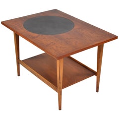 Paul McCobb Signature Walnut and Black Leather Side Table