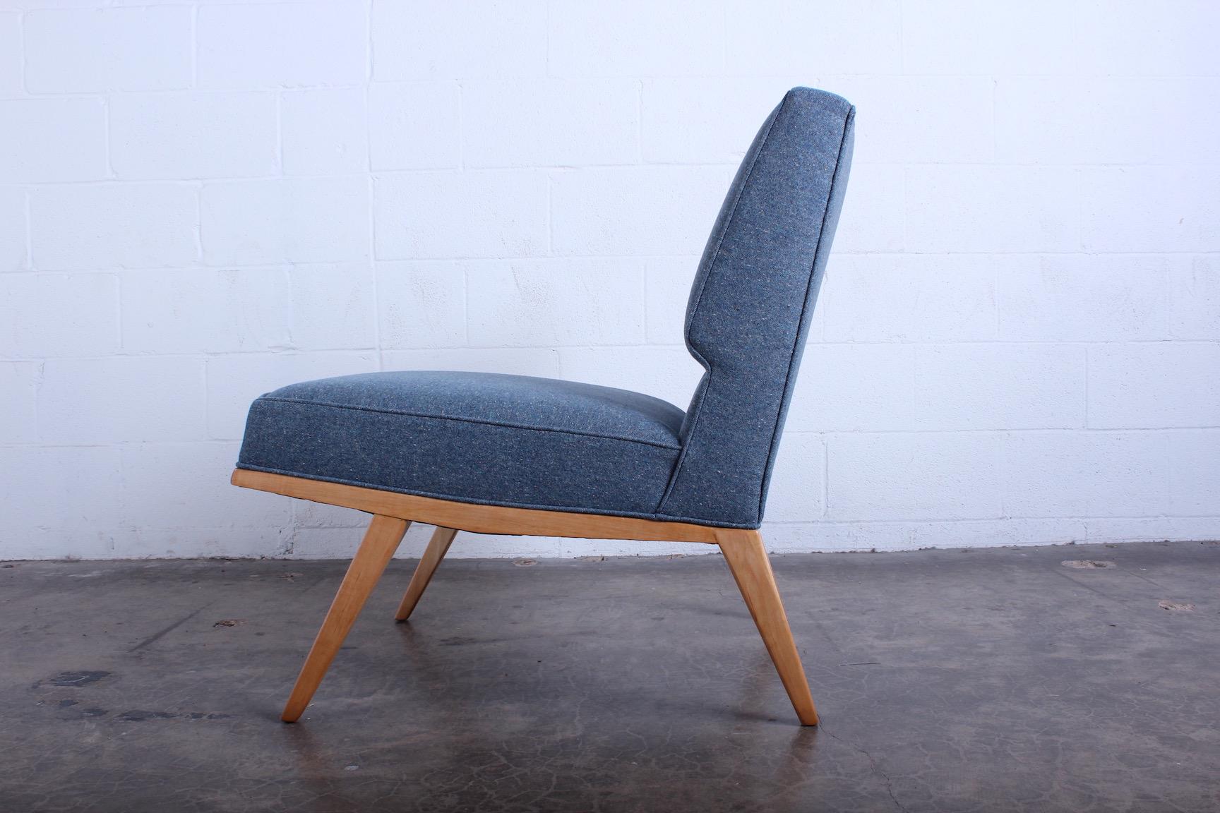 A rare slipper chair with maple frame, model 1202 designed by Paul McCobb for Custom Craft, 1950.
