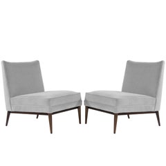 Paul McCobb Slipper Chairs in Grey Mohair