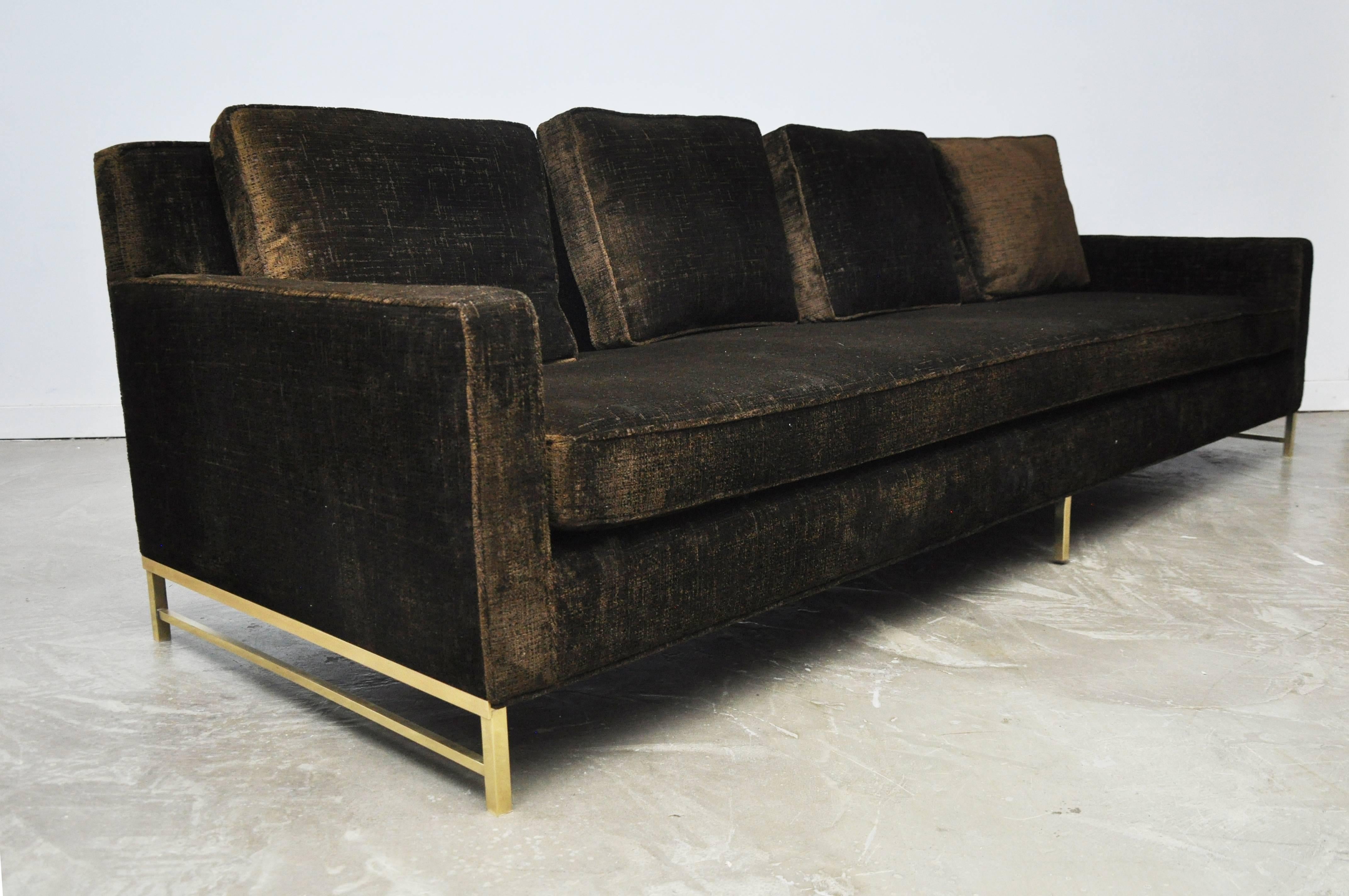 Paul McCobb Sofa on Brass Bases In Excellent Condition In Chicago, IL
