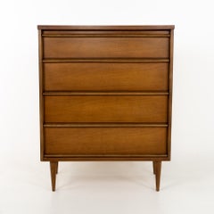 Paul McCobb Style Bassett Mid Century Walnut 4 Drawer Highboy Dresser