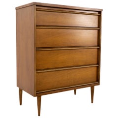 Used Paul McCobb Style Bassett Mid Century Walnut 4 Drawer Highboy Dresser