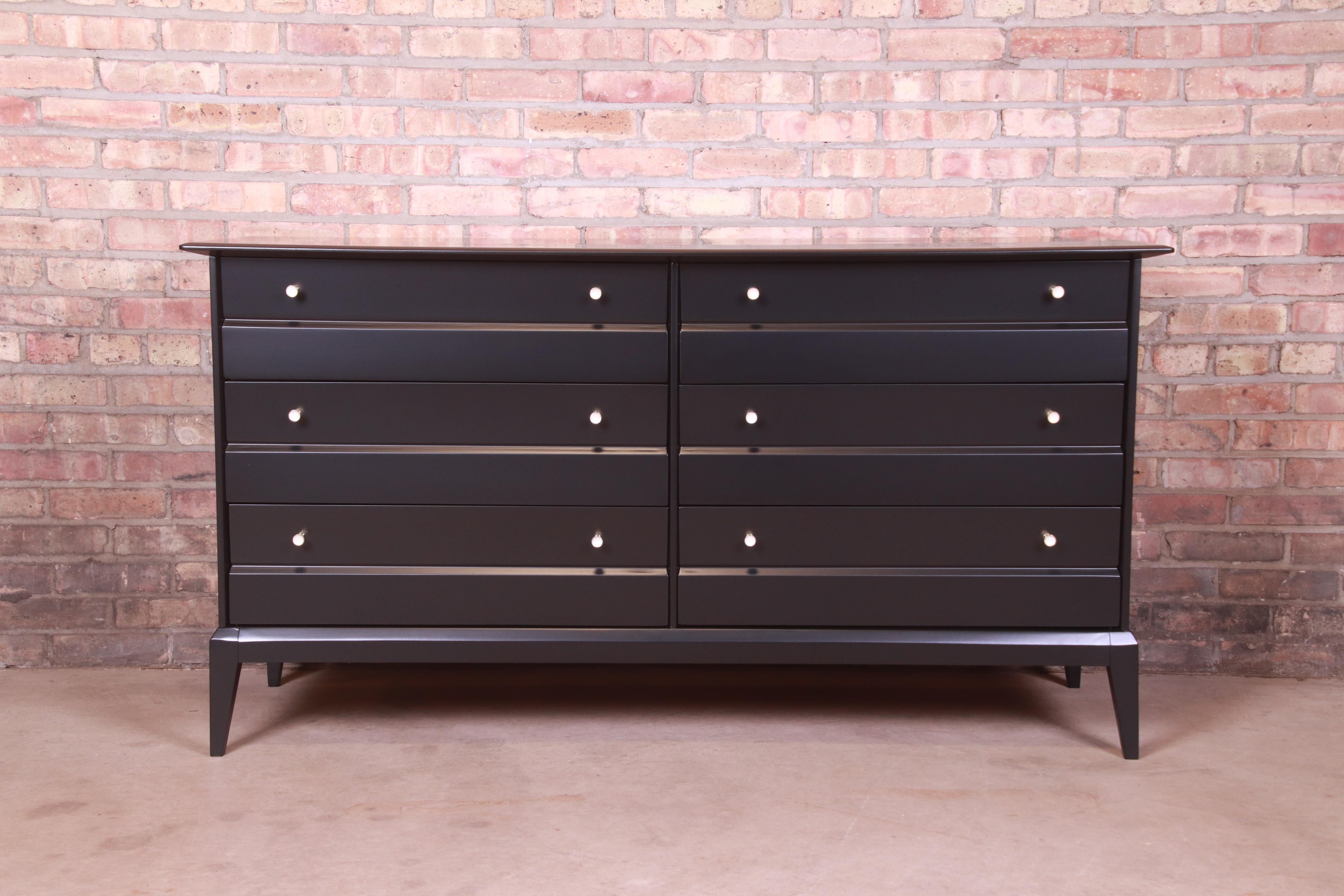 Mid-Century Modern Paul McCobb Style Black Lacquered Dresser by Heywood Wakefield, Newly Refinished