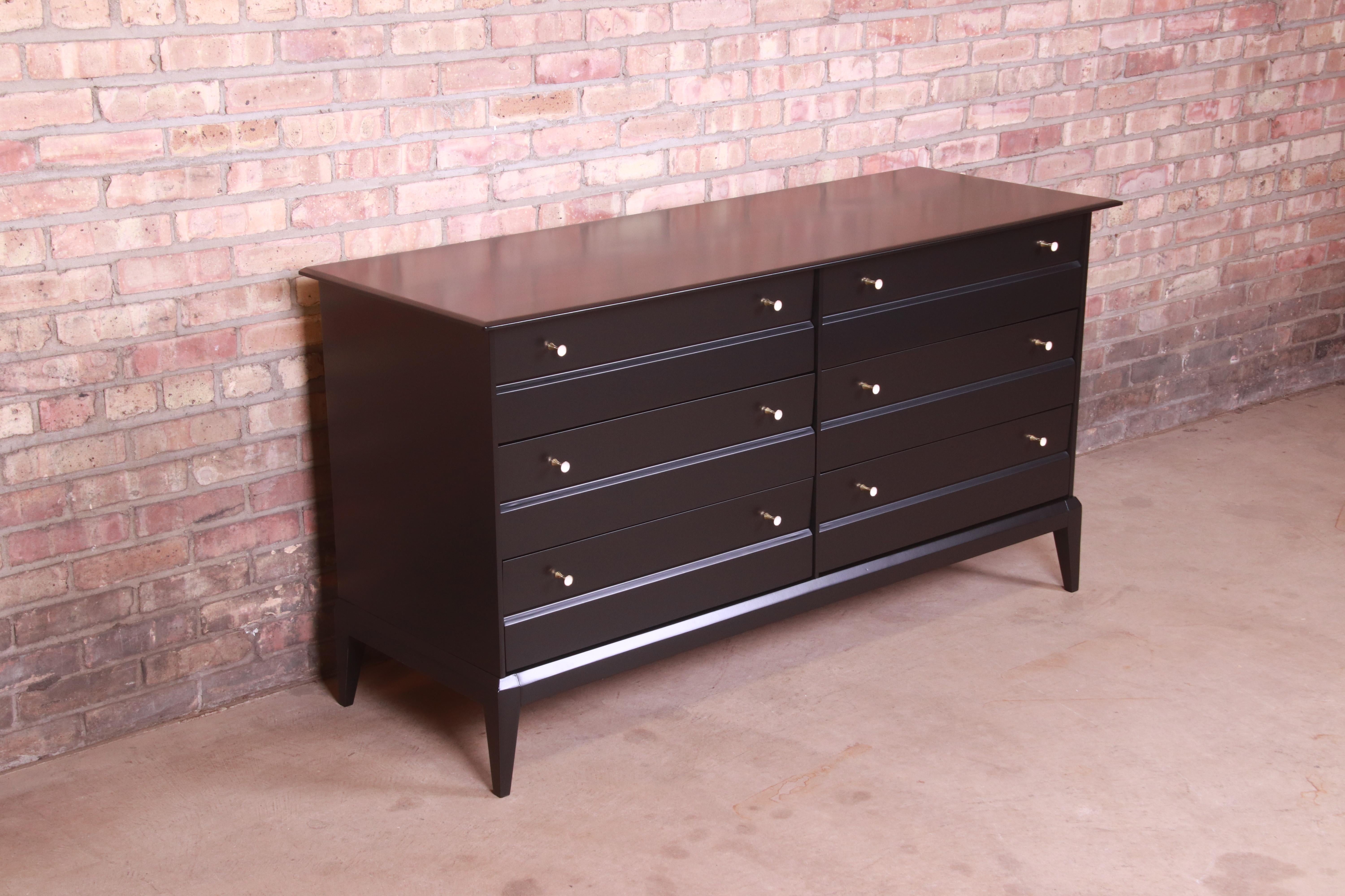 Mid-20th Century Paul McCobb Style Black Lacquered Dresser by Heywood Wakefield, Newly Refinished