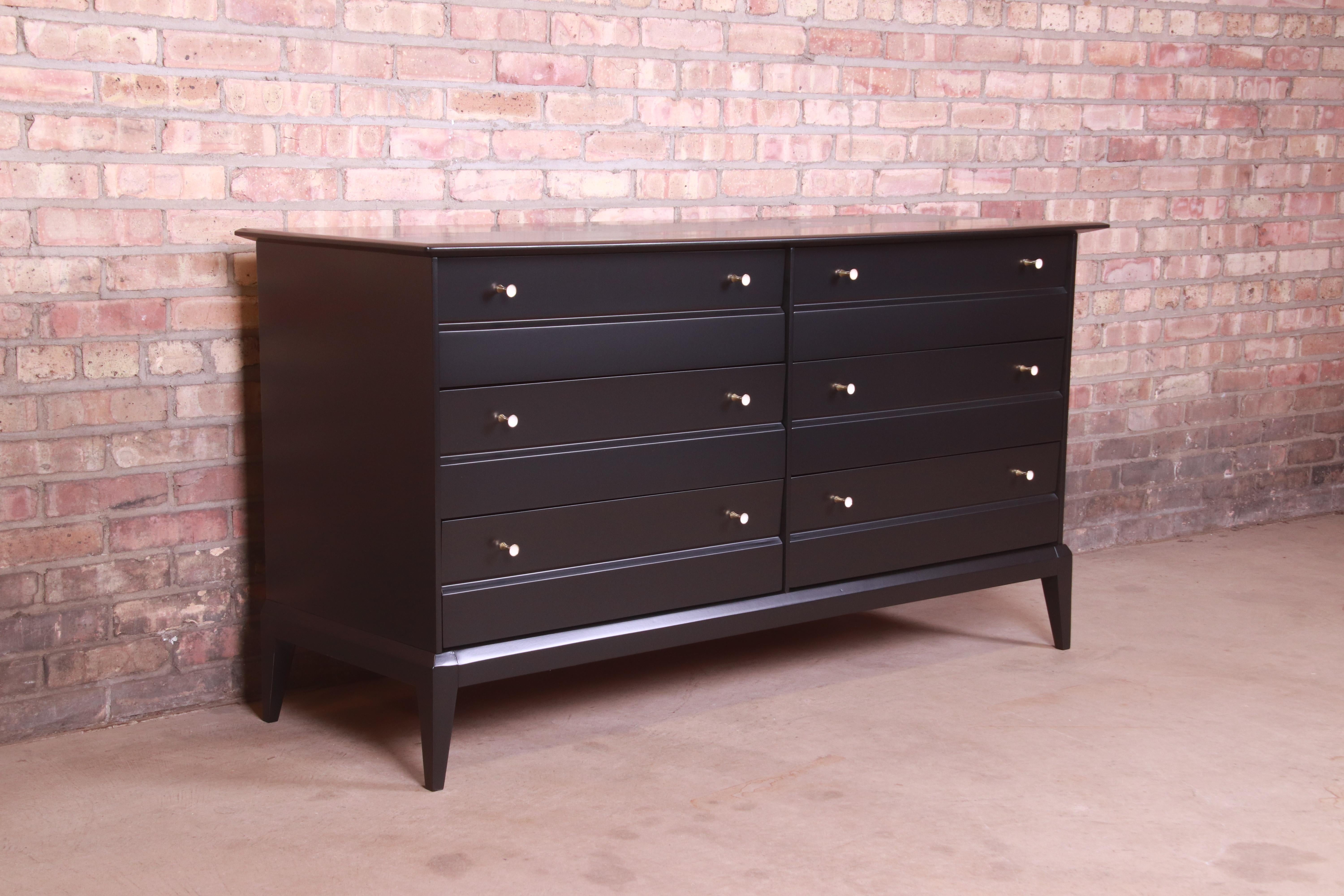 Maple Paul McCobb Style Black Lacquered Dresser by Heywood Wakefield, Newly Refinished