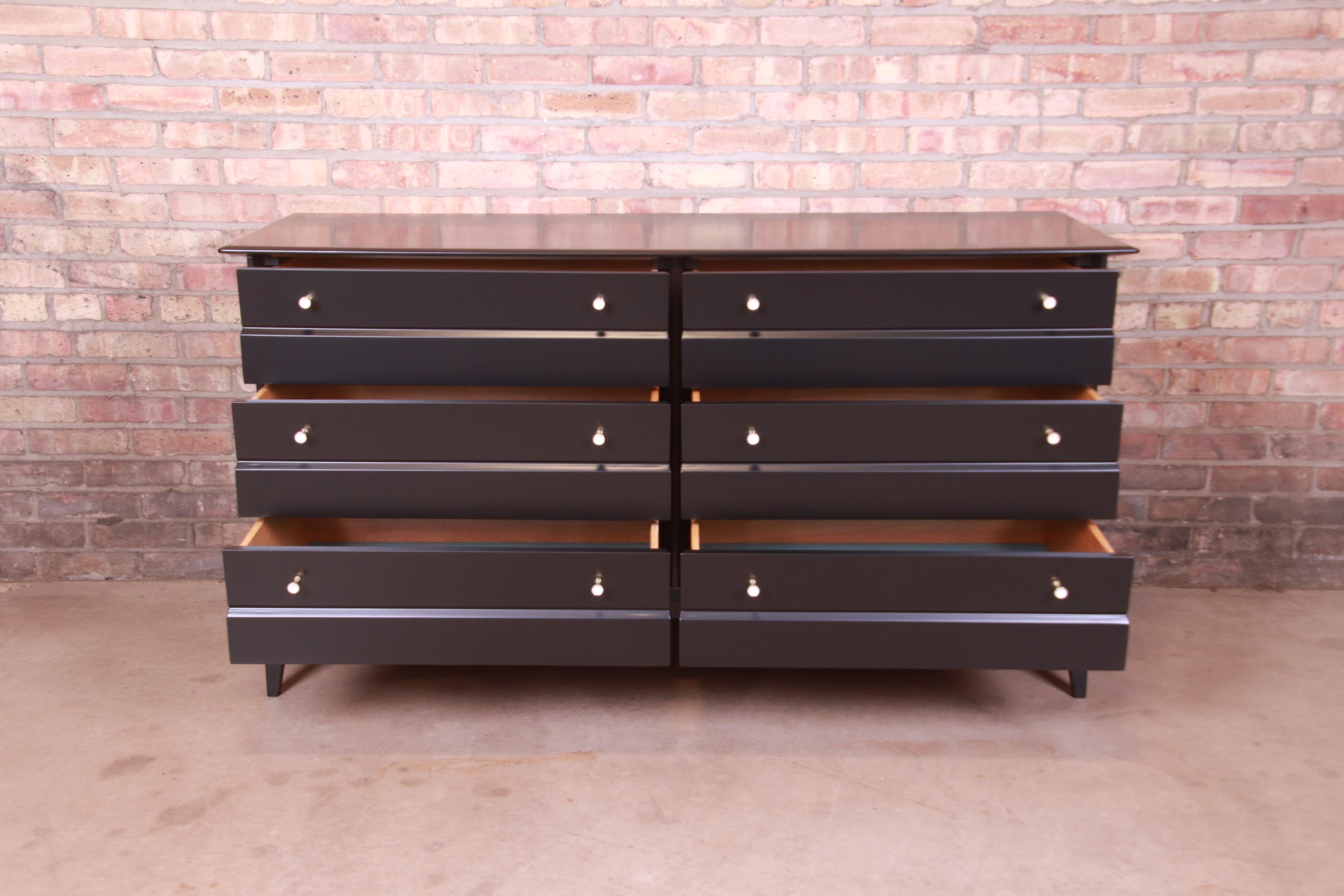Paul McCobb Style Black Lacquered Dresser by Heywood Wakefield, Newly Refinished 1