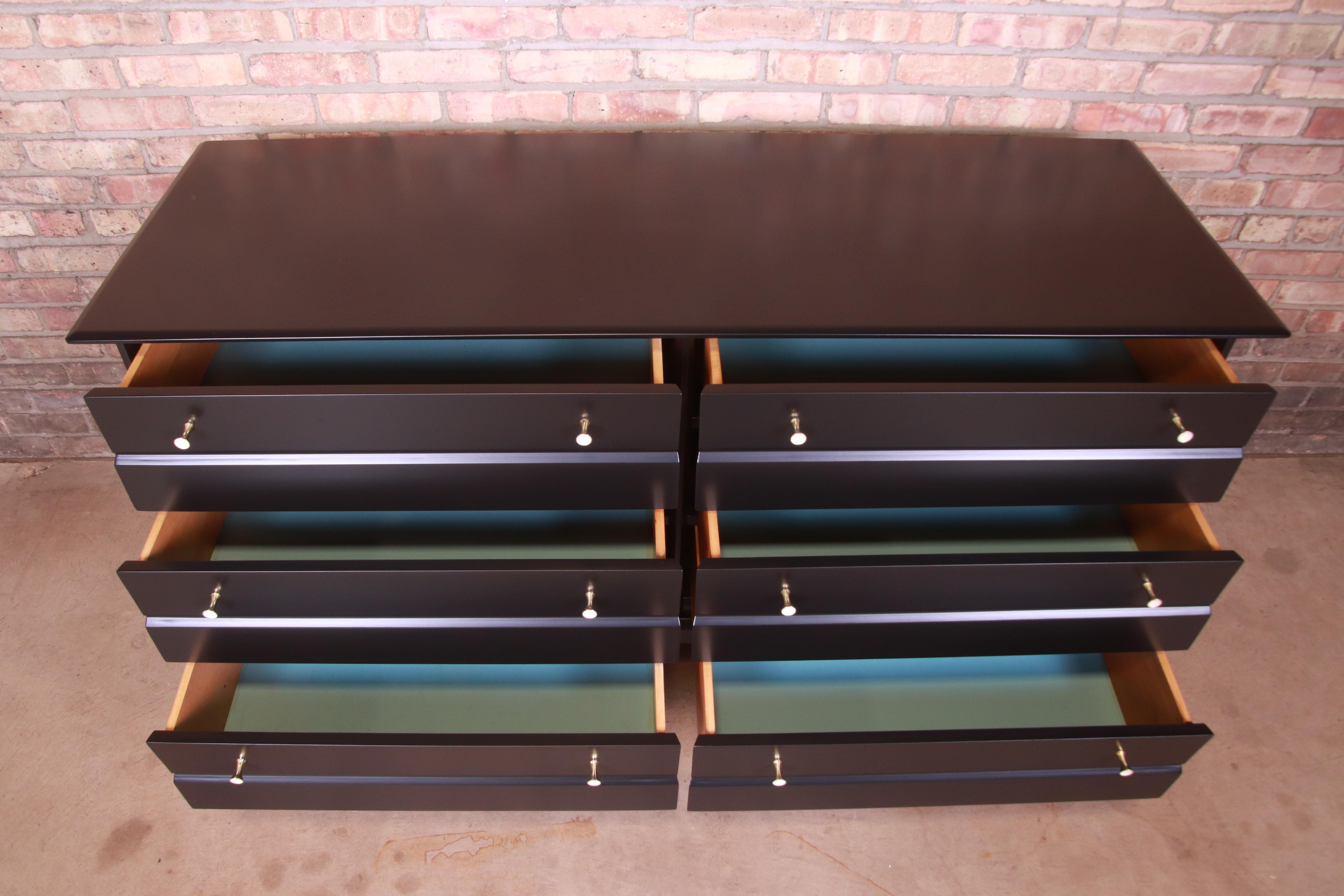 Paul McCobb Style Black Lacquered Dresser by Heywood Wakefield, Newly Refinished 2