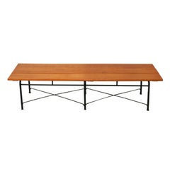 Paul McCobb Style Blonde Wood & Iron Bench Coffee Table Mid Century Modern 64"