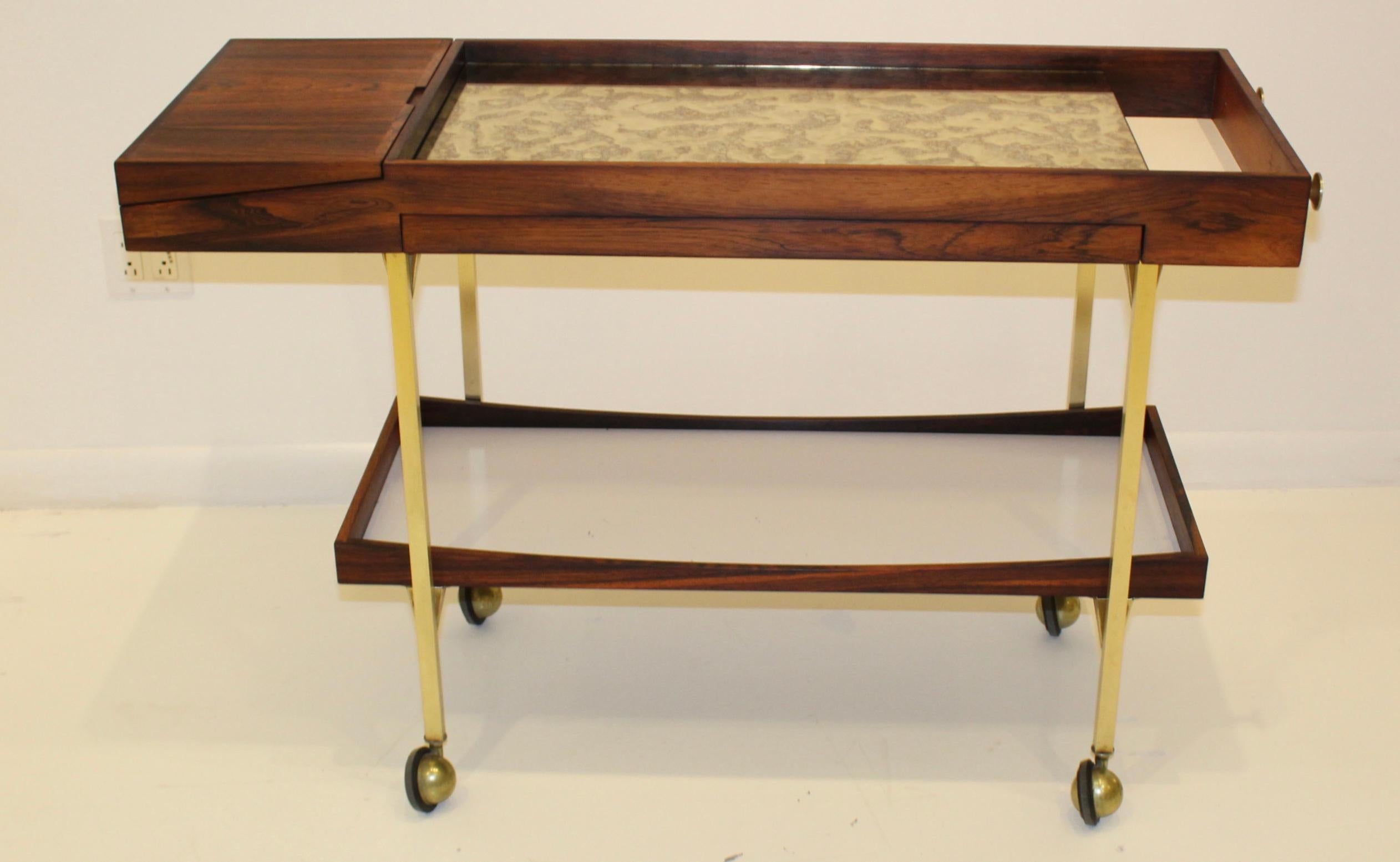 Paul McCobb Style Brass and Rosewood Bar Cart 4