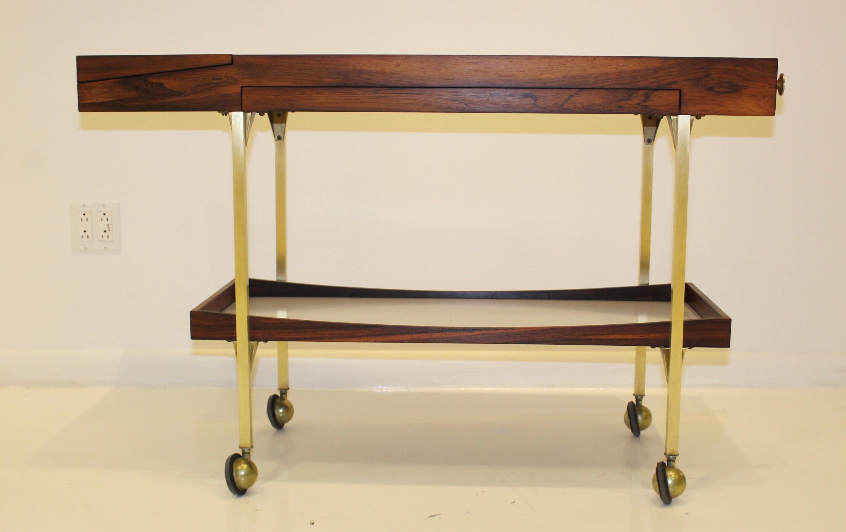 American Paul McCobb Style Brass and Rosewood Bar Cart