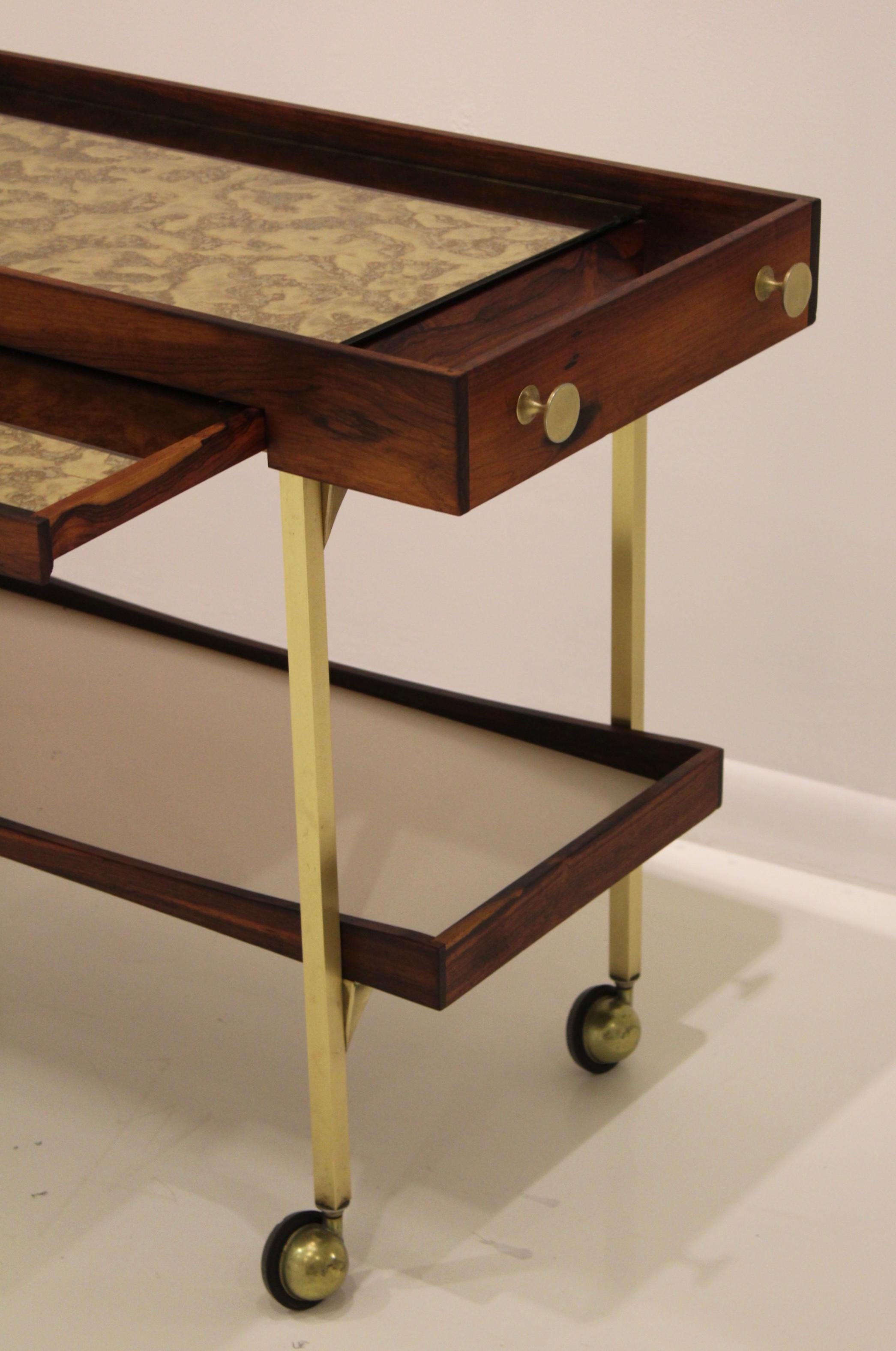 Paul McCobb Style Brass and Rosewood Bar Cart 2