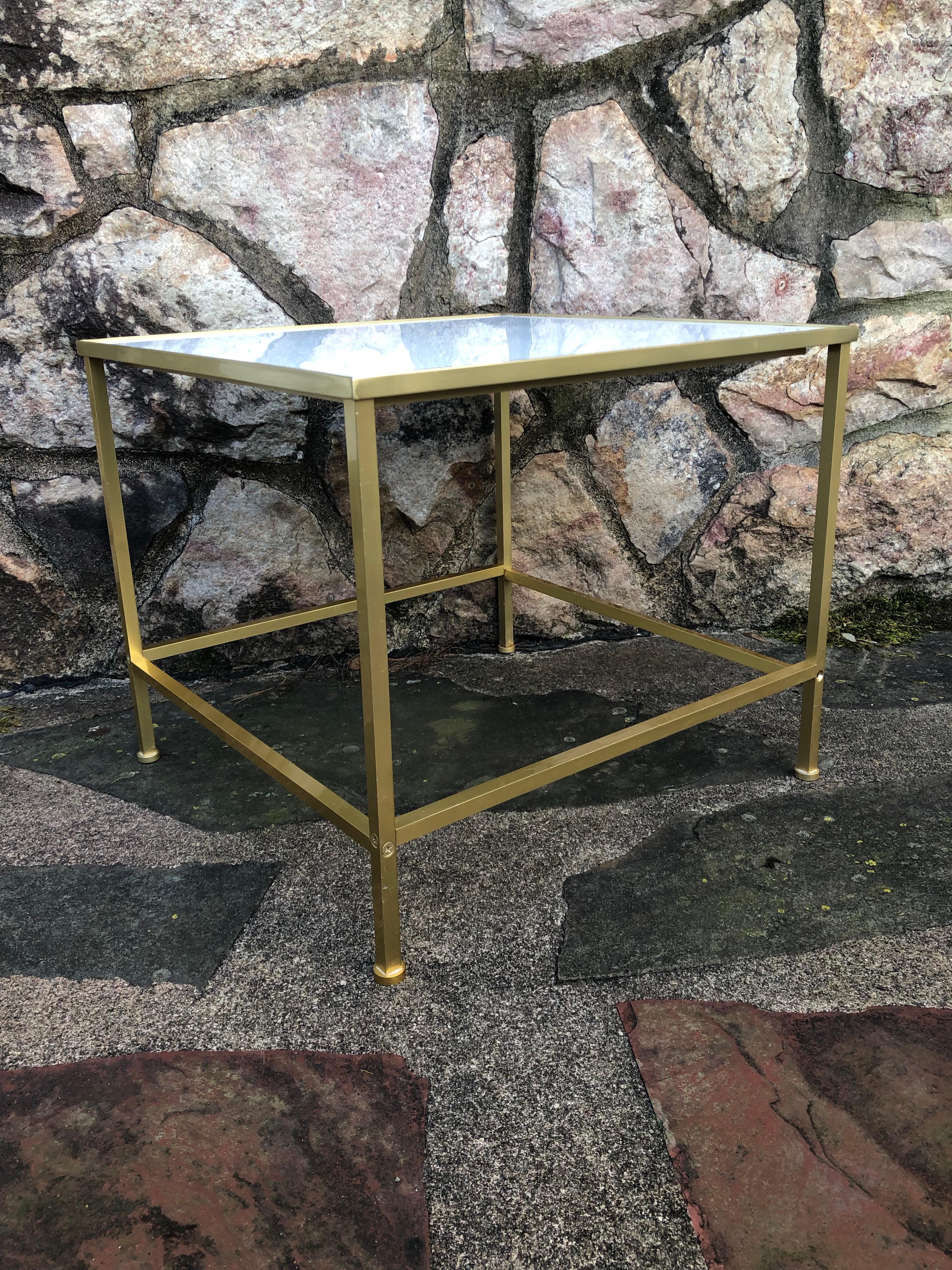 American Paul McCobb Style Brass Frame Side Table with White Vitrolite Glass Top