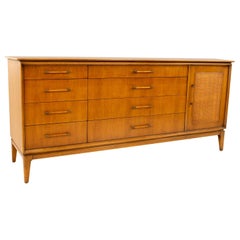 Paul McCobb Style Century Furniture Walnut and Cane 12-Drawer Lowboy Dresser